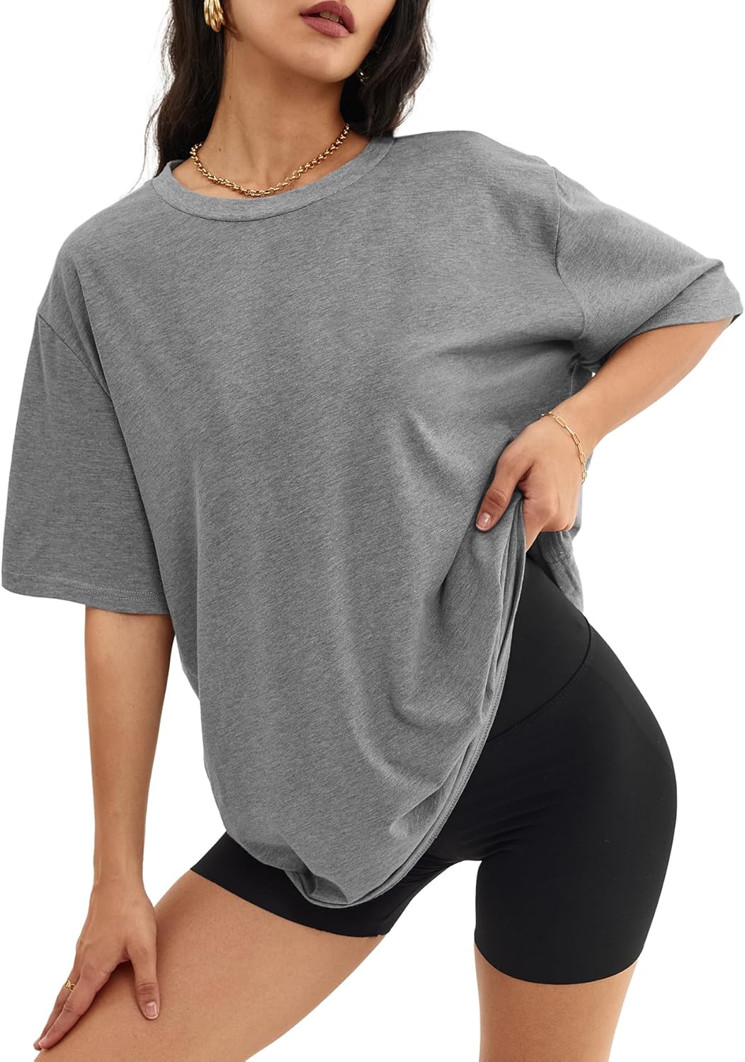 ATHMILE Womens Oversized T Shirts Loose Fit Crewneck Short Sleeve Tops Summer Casual Blouse Y2K 2025 Basic Tee Beach