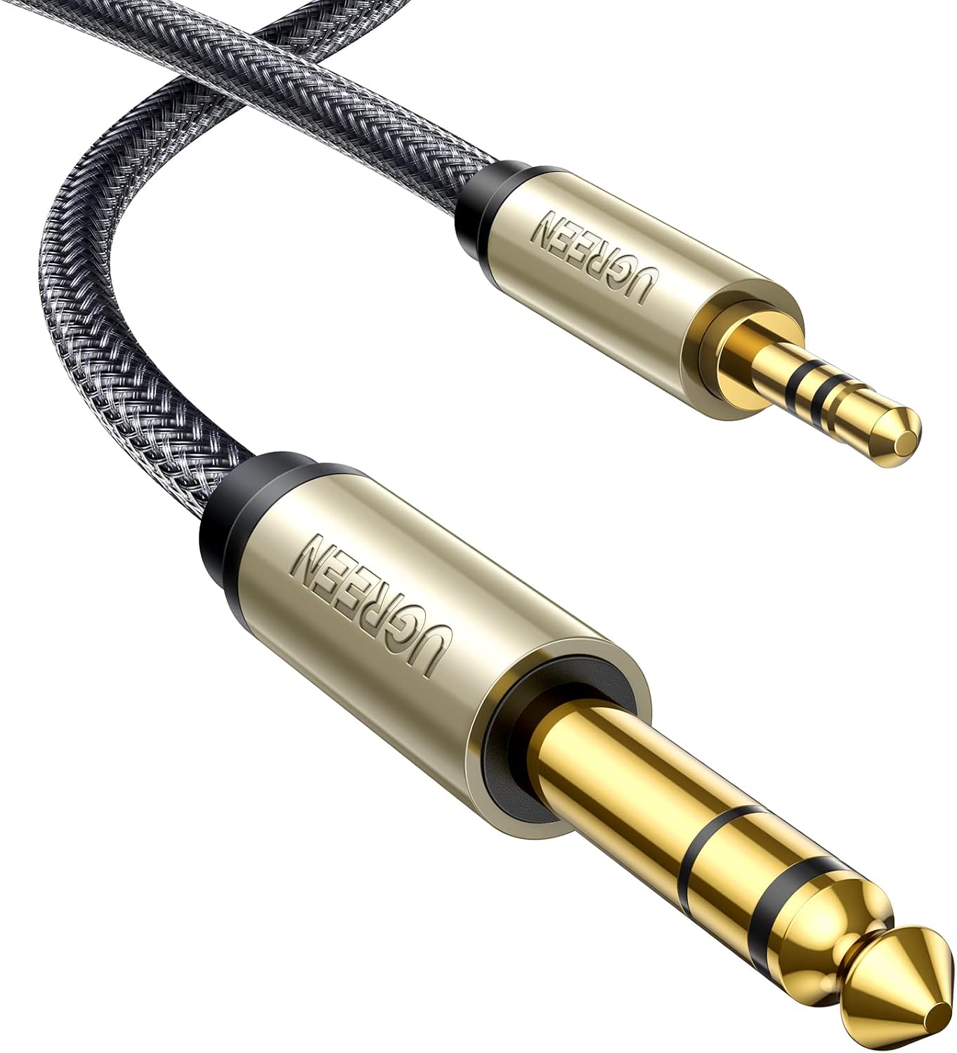 UGREEN 1/8 to 1/4 Stereo Cable 3.5mm TRS to 6.35mm Audio Cable Guitar to Aux Male Cord with Zinc Alloy Housing and Nylon Braid for Guitar, Laptop, Home Theater Devices, Speaker and Amplifiers 16FT