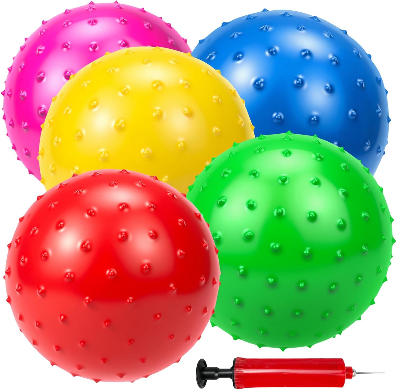 Hymaz Balls for Toddlers 1-3,Kids 9" Inflatable Bouncy Ball 5 Pack Colorful Soft Knobby Ball Sensory Toys Massage Water soft sport Balls Indoor Outdoor Games