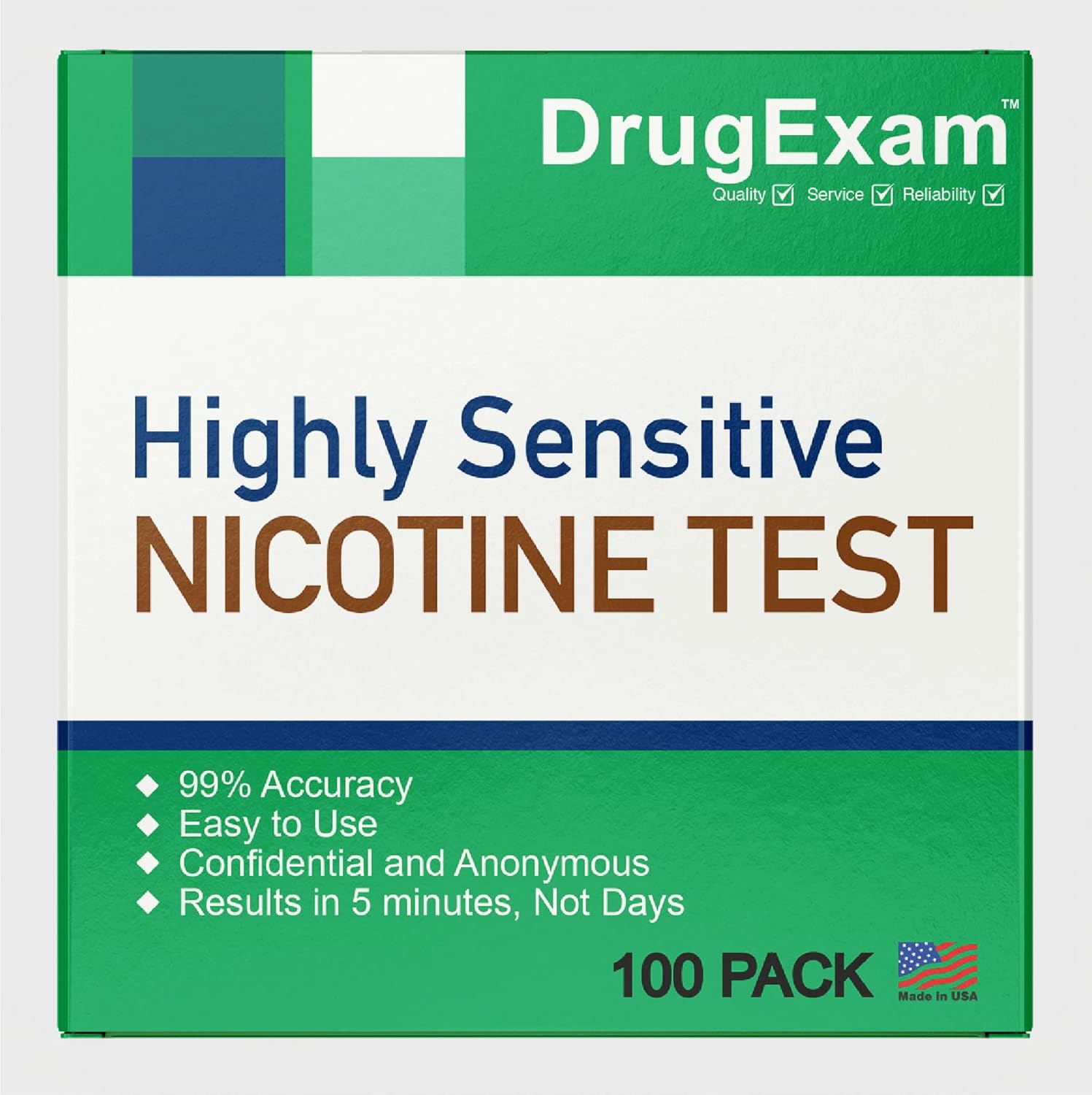 100 Pack - DrugExam Made in USA, Nicotine Tobacco Cotinine Urine Test Strip Kit. Urine Dip Strip Testing Cotinine from Smoking and Vaping. Nicotine Test Strips. Accurate Results in 5 Minutes.