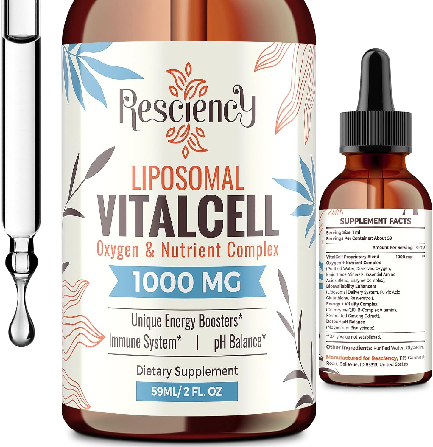 13-in-1 Liquid Oxygen & Nutrient Supplement for Energy, Altitude Support, Performance, Antioxidant, Immune, Fatigue & Detox, Liposomal for High Absorption, pH Balance, Organic, Gluten Free, 2 Fl Oz