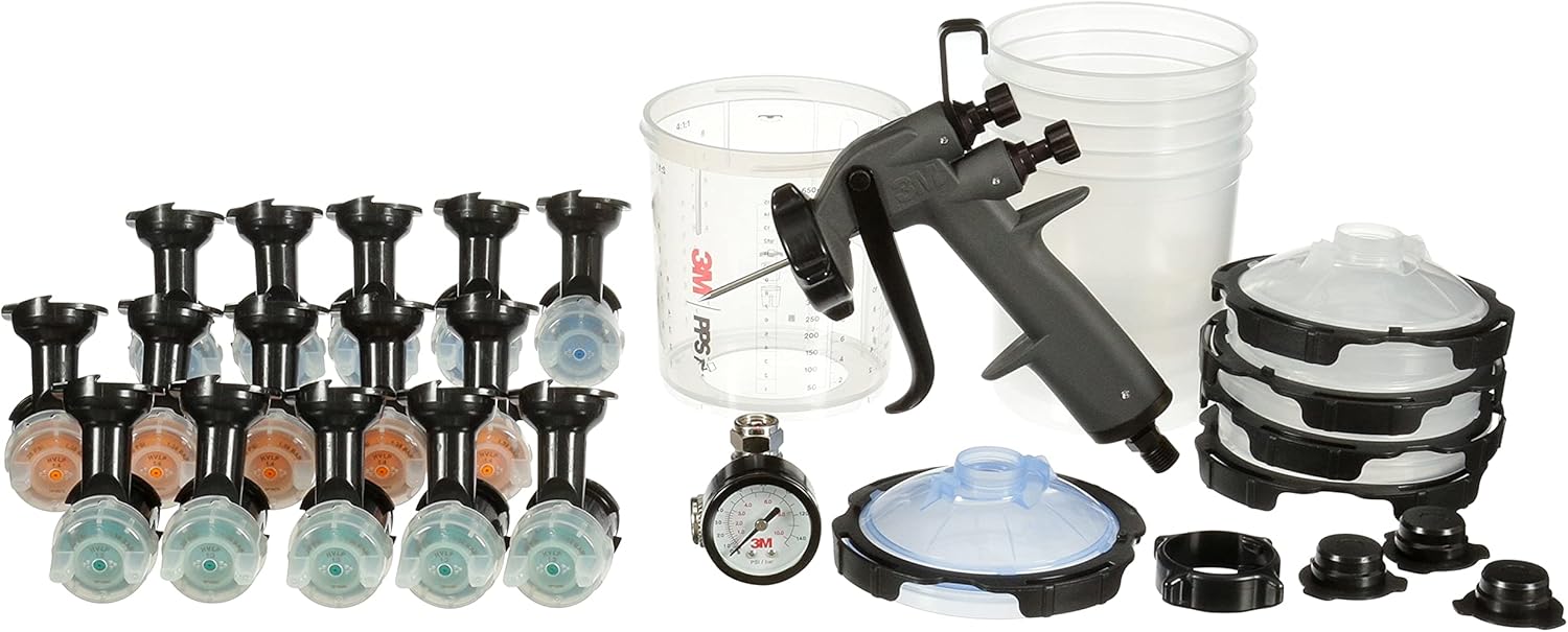 3M Performance Spray Gun Starter Kit, 26778, Includes PPS 2.0 Paint Spray Cup System, 15 Replaceable Gravity HVLP Atomizing Heads, Air Control Valve, Paint-Gun System for Car-Painting, Orange