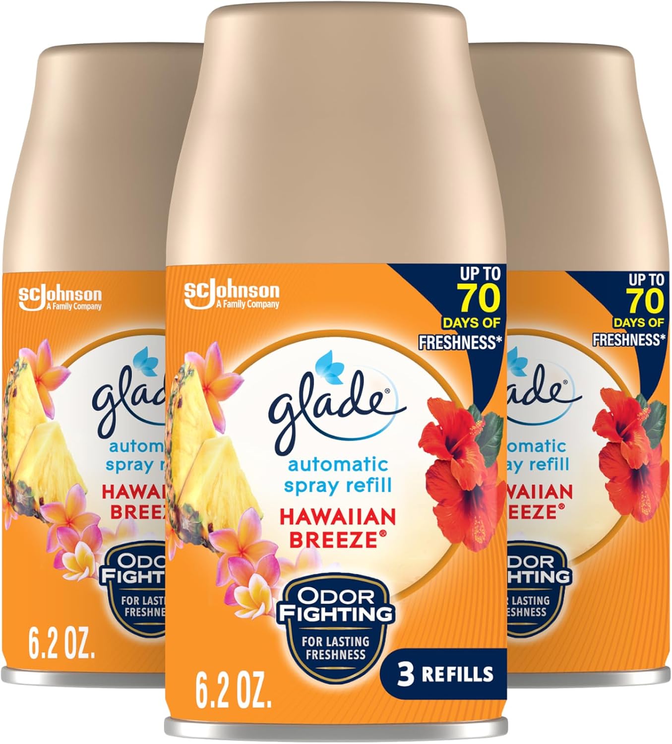 Glade Automatic Spray Air Freshener Refill, Scented Air Freshener for Home and Bathroom, Hawaiian Breeze, 6.2 Oz, 3 Count