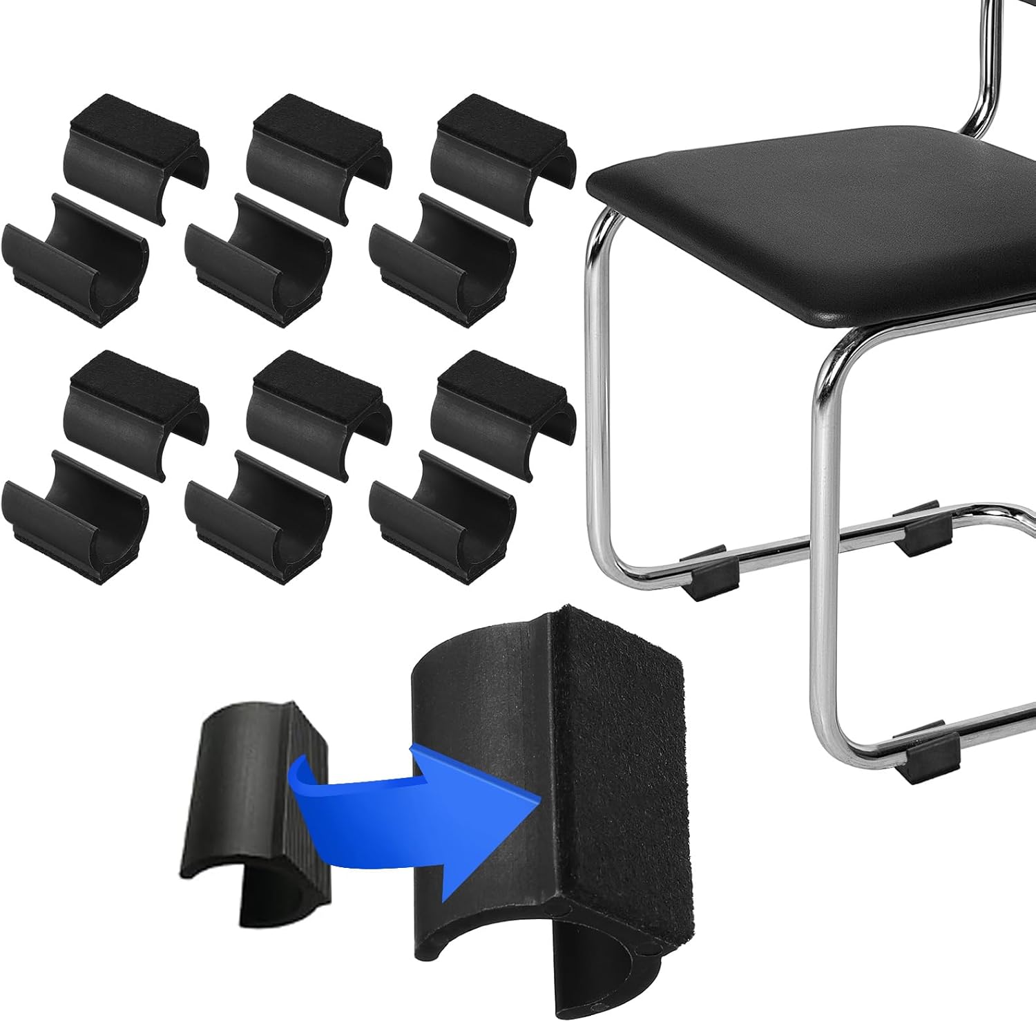PATIKIL Rectangle U Shaped Chair Leg Tips Caps with Felt Pads, 12 Pack Slide Smoothly Furniture Feet Floor No Scratches No Noise Protectors Protect Hardwood Floors Fit Dia 25 mm Leg, Black