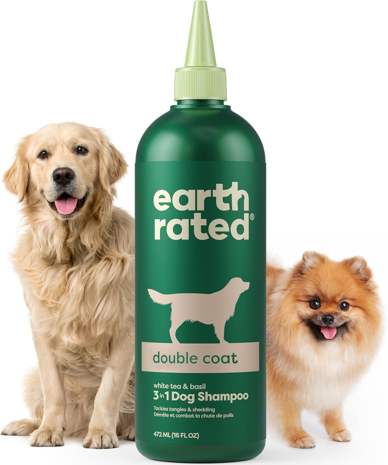 Earth Rated Coat-Specific 3-in-1 Double-Coated Dog Shampoo, Conditioner & Deodorizer, Formulated to Tackle Tangles and Shedding, Refreshing White Tea & Basil Scent, 16 oz.