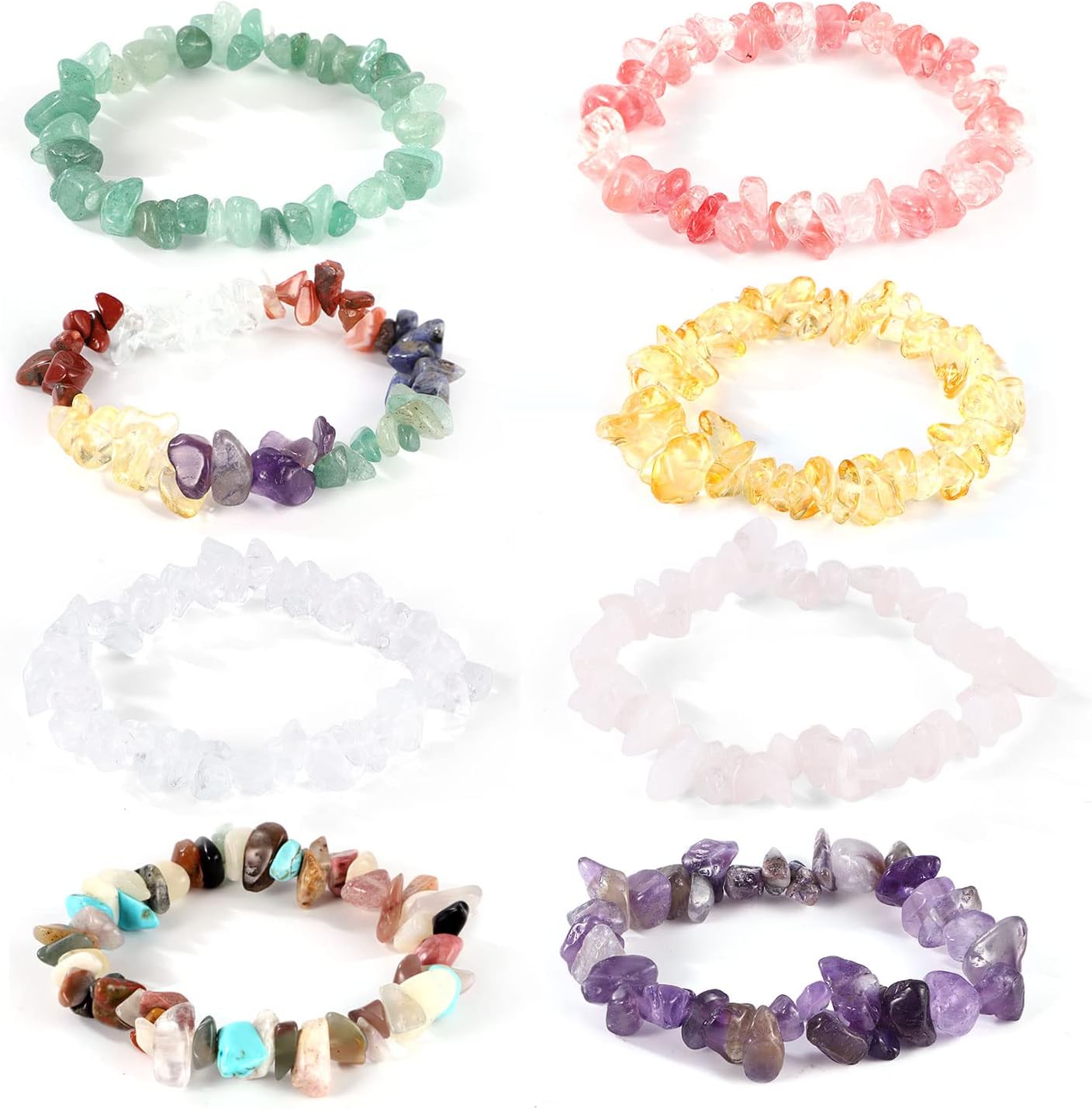 Chakra Bracelets for Women, 8pcs Natural Colorful Crystal Bracelets for 7 Chakra Lrregular Gemstone Bracelets Crystal Chip Bracelet for Women Men