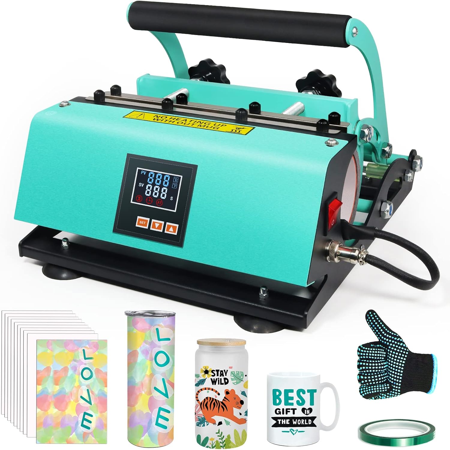 Realkant Tumbler Heat Press Machine, 110V Tumbler Press for 20OZ 30OZ Sublimation Skinny Straight Tumblers Glass Jar & 11-15OZ Mugs, Mug Tumbler Press with 20pcs Paper Heat Tape Gloves As Gift