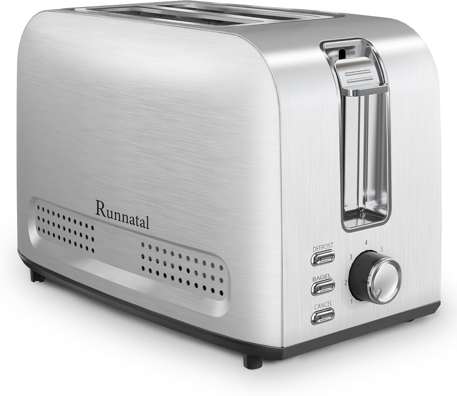 Runnatal 2 Slice Toaster, 100% Stainless Steel, Wide Slot Toaster Multifunctional with 7 Toast Settings, Defrost, BAGEL, Cancel Functions, Easy to Operate and Clean 120V 800W Silver Metallic
