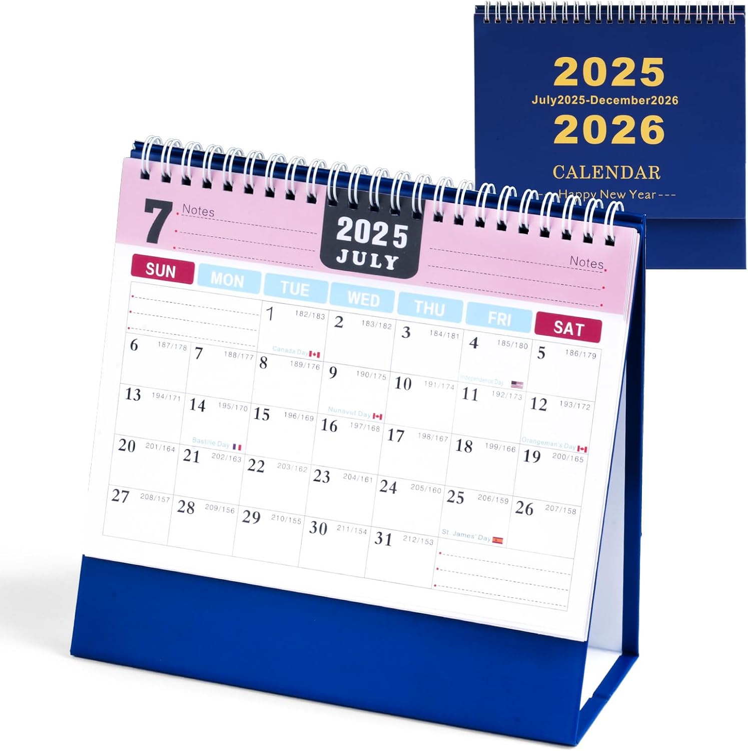 Desk Calendar 2025-2026, Calendar 2025-2026 UK from July. 2025 to Dec. 2026, 18 Month Twin-Wire Binding Desktop Calendar, Standing Flip Desk Calendars for Home Office Study - Blue