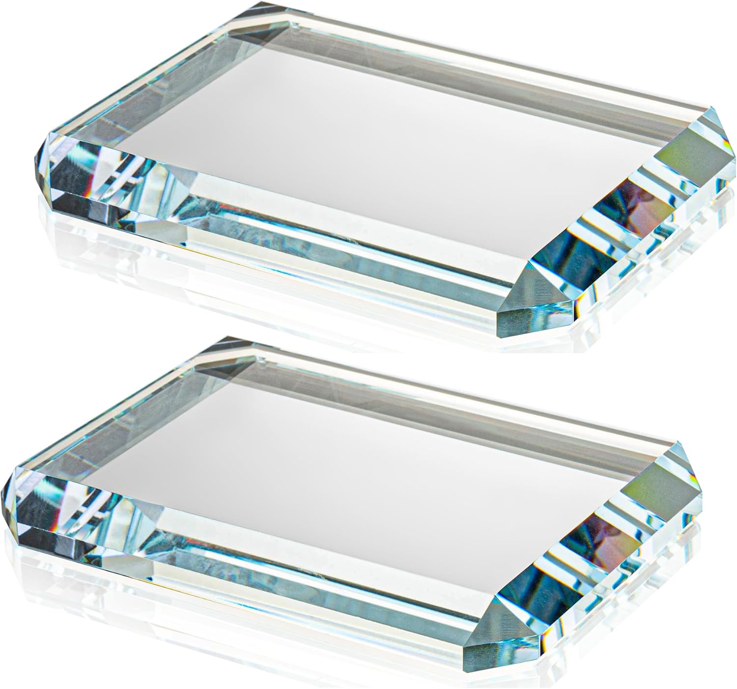 Set of 2 Rectangular Glass Paperweight Blocks - Clear Glass Paper Weights - Glass Decor Tiles for Office, Home Crafts, Projects, Ornaments (A)