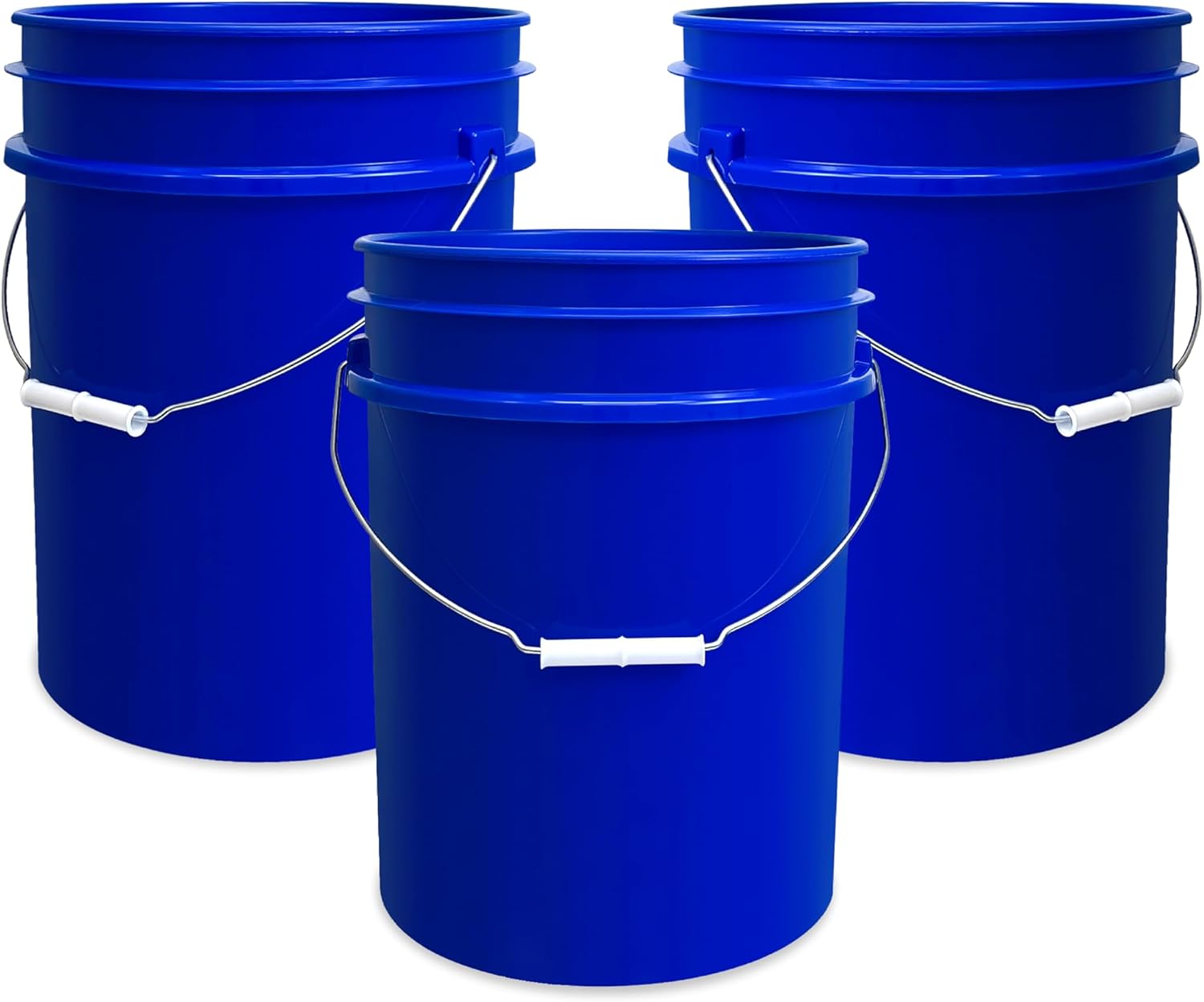 5 Gallon Bucket Only | Made in USA | Food Grade | Durable 90 Mil All Purpose Pail | BPA Free | Premium HPDE | Easy Stack and Store | Lids Not Included (Blue, 3)