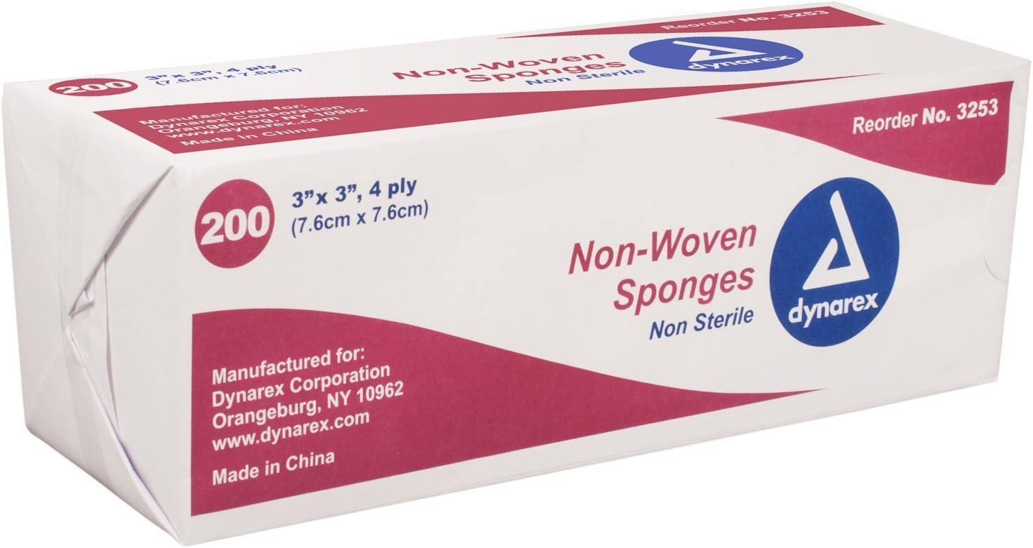 SurgiMac Gauze Non-Woven Sponges, Non-Sterile, 3 x 3 inch, 4-Ply, 200-Count
