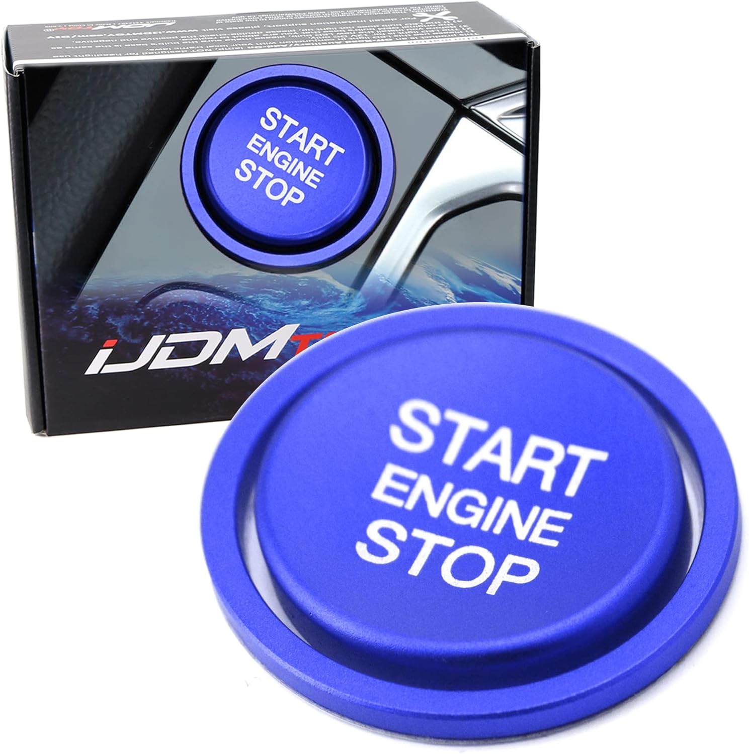 iJDMTOY Set of RS Style Blue Aluminum Keyless Engine Push Start Button w/Surrounding Ring Trim Compatible with Golf GTI Jetta Atlas Tiguan Passat CC, etc