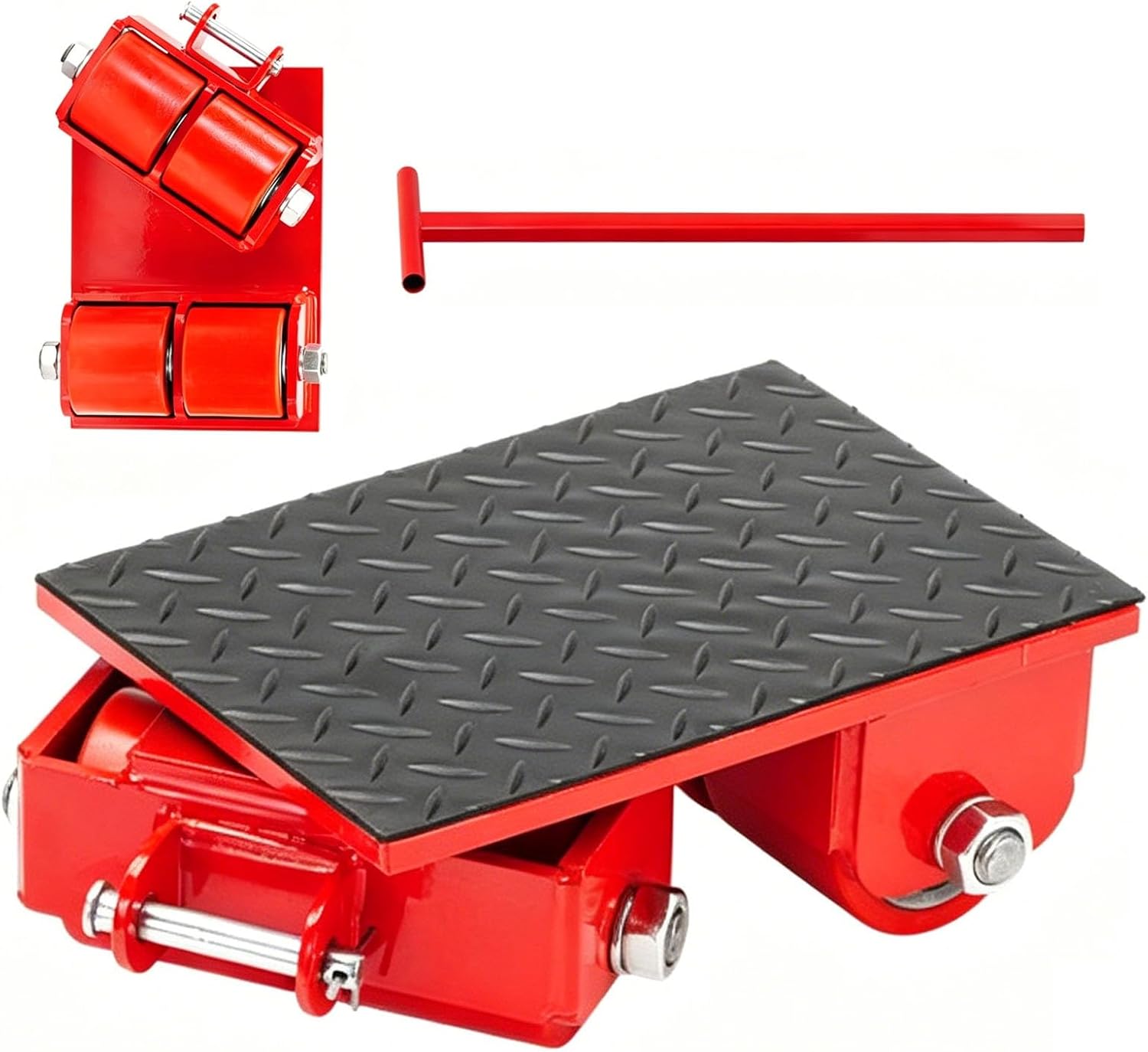 Low-Profile Industrial Moving Equipment Dolly, Machinery Mover Heavy Duty Skate Dolly with 4 Wheels, Reinforced Anti-Slip Platform, for Indoor Outdoor(6T/13227LB,PU Wheels)