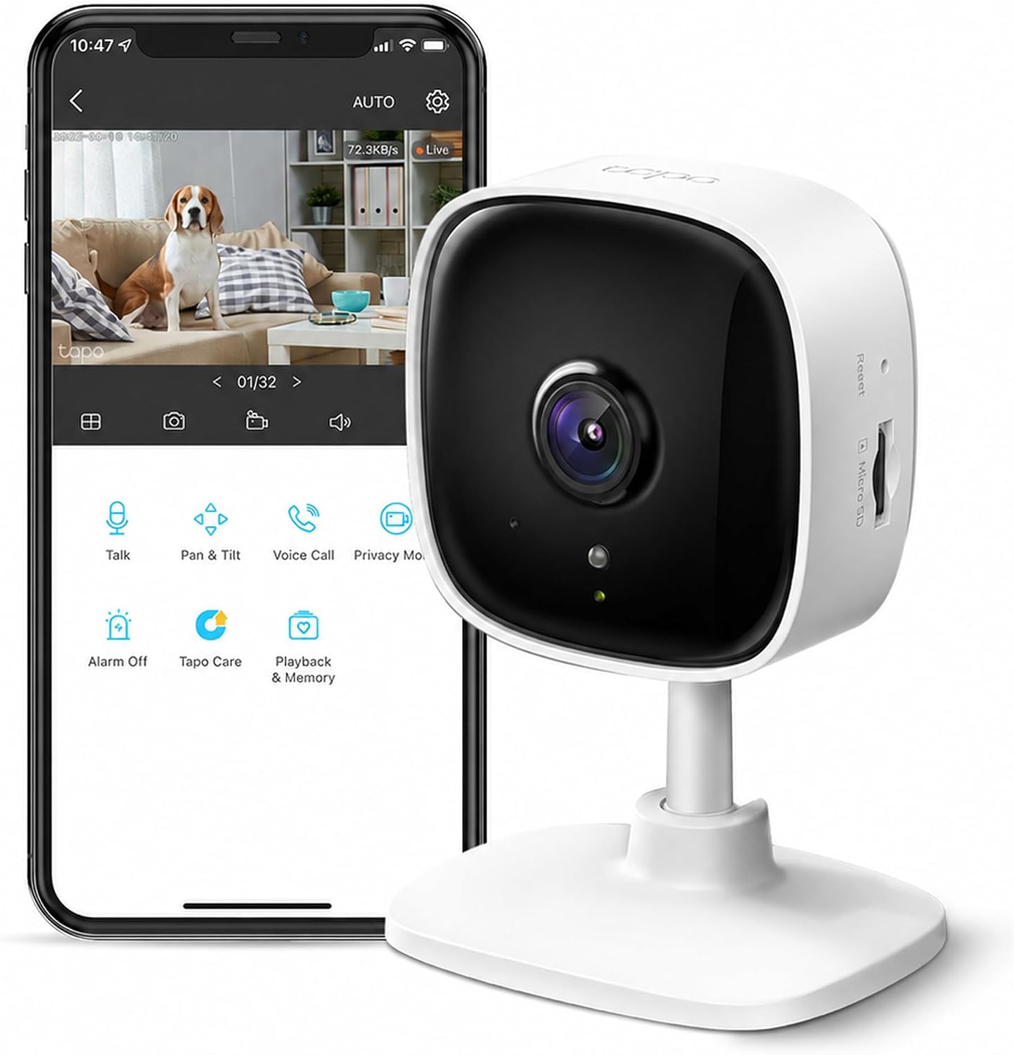Tapo 1080P Indoor Security Camera, Baby Monitor, Dog Camera, Wired, C100
