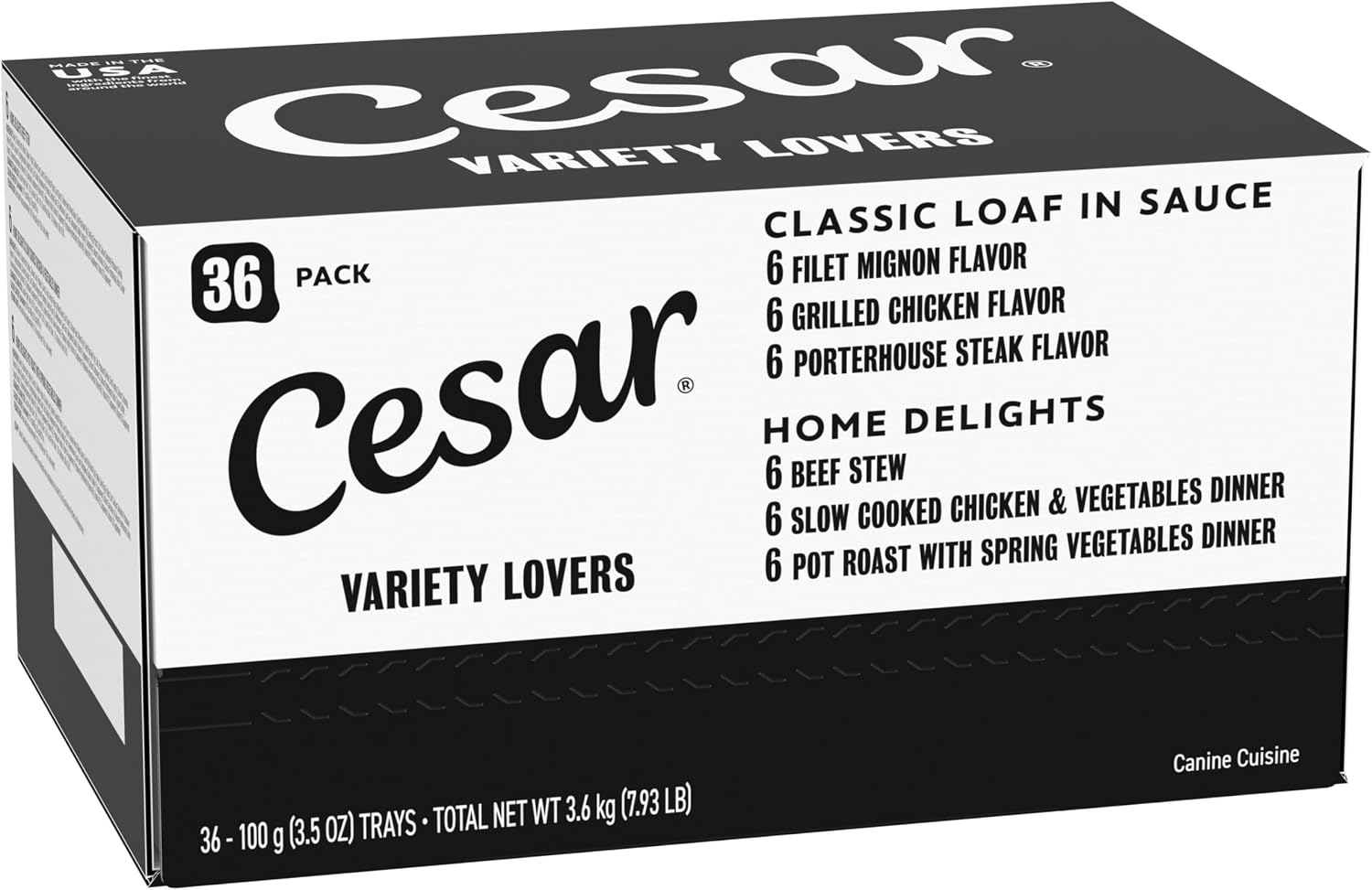 Cesar Loaf and Delights Wet Dog Food, Variety Lovers Pack, 3.5 oz, 36 Count