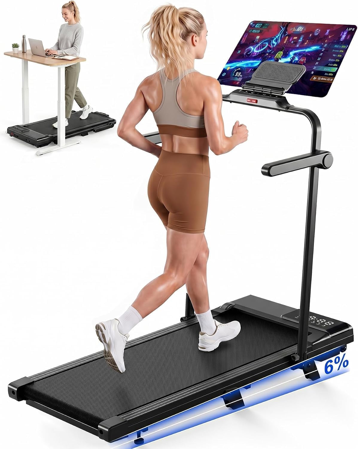 Superun Raceable 6% Incline Walking Pad, 6/12km/h Foldable Treadmill