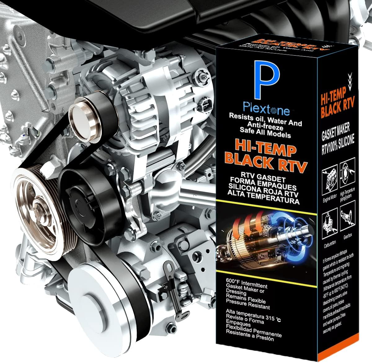 Plextone Black RTV Silicone Engine Repair Gasket Seal Maker, Sealant Glue, High Temperature Heat Resistant from -80ºF to 600ºF