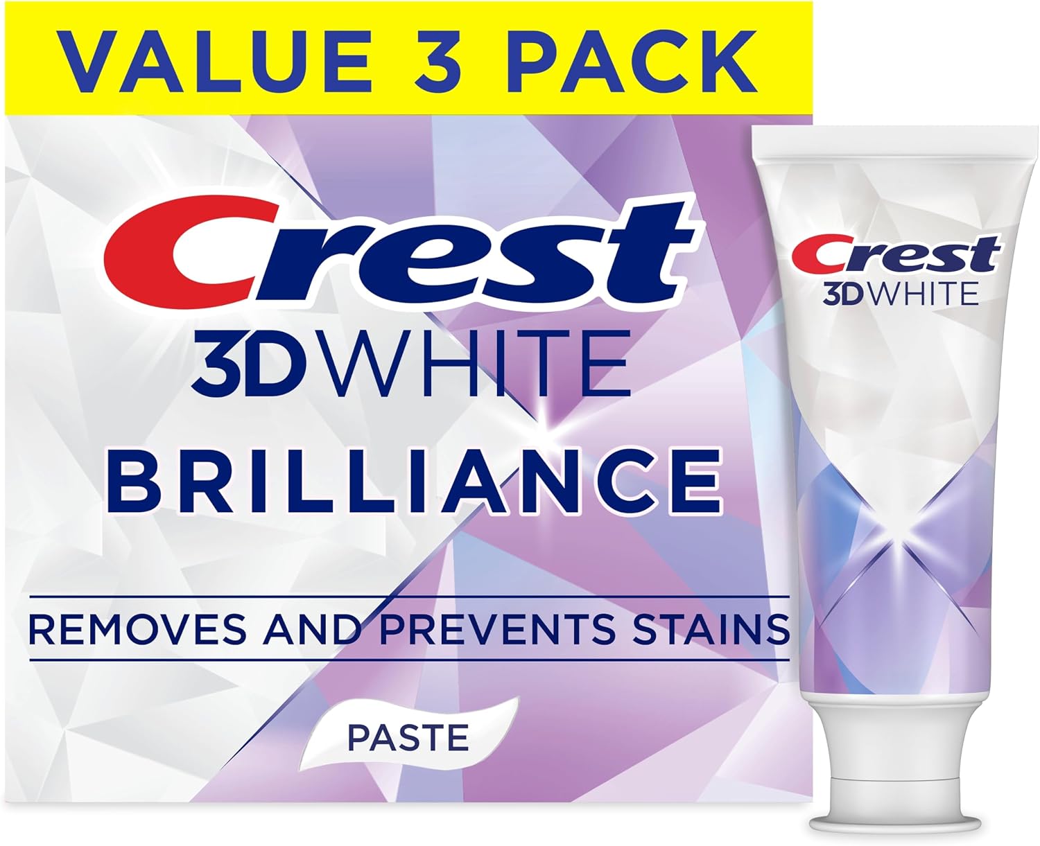Crest 3D White Brilliance Toothpaste, Bright Mint, 4.3 oz (Pack of 3), Whiter Teeth in 3 Days, Anticavity Fluoride Toothpaste for 24 Hour Stain Prevention