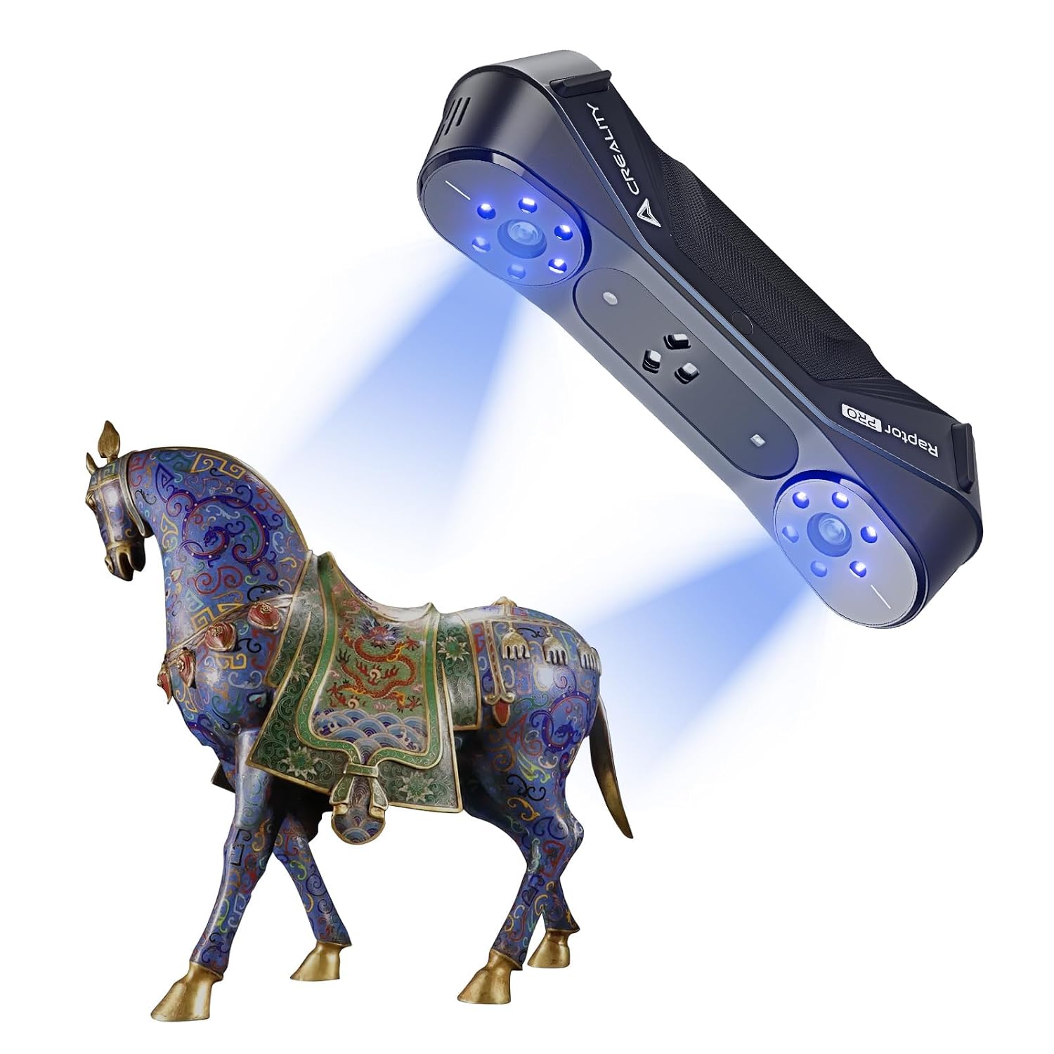 Creality Raptor Pro 3D Scanner for 3D Printing, 0.02mm+0.08mm/m Volume Accuracy, 22+7 Blue Laser Line Group, Up to 60fps Scanning Rate, 24-bit Full-Color Scanning for Outdoor Scanning