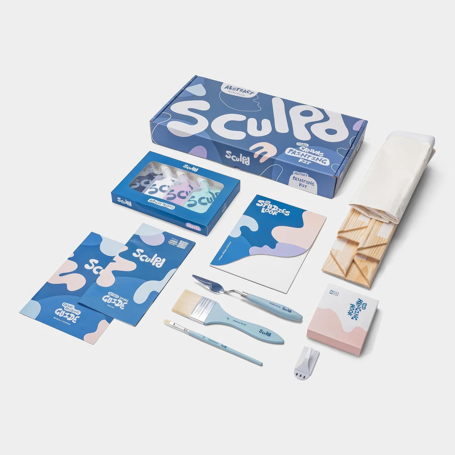 Sculpd Painting Kit, 4 Acrylic Neutral Colors, 2 Brushes, 12x16in Canvas