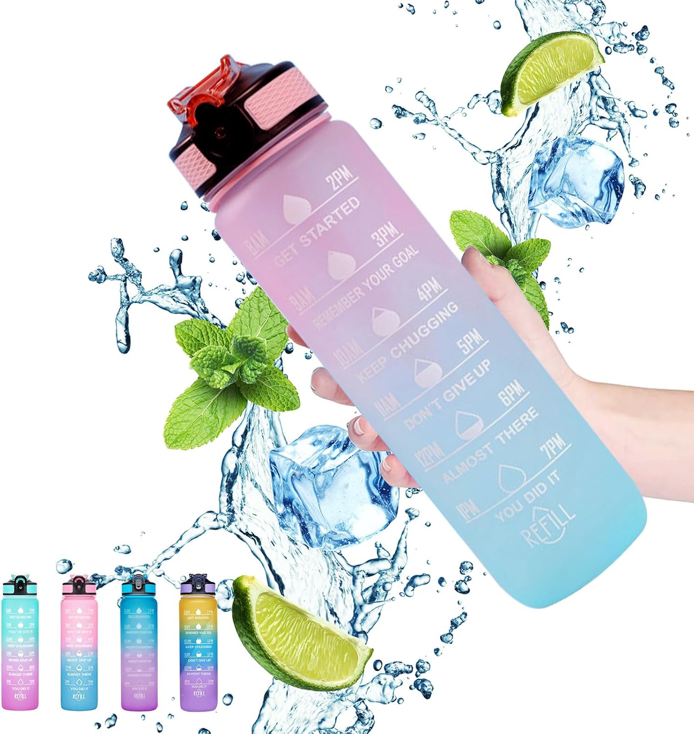 Sports Water Bottle 1 L,Motivational Water Bottle with Time Marker and Straw,30oz Leakproof Design Water Bottle for Sports,Hiking,Gym,Fitness,Outdoor,Cycling,School & Office