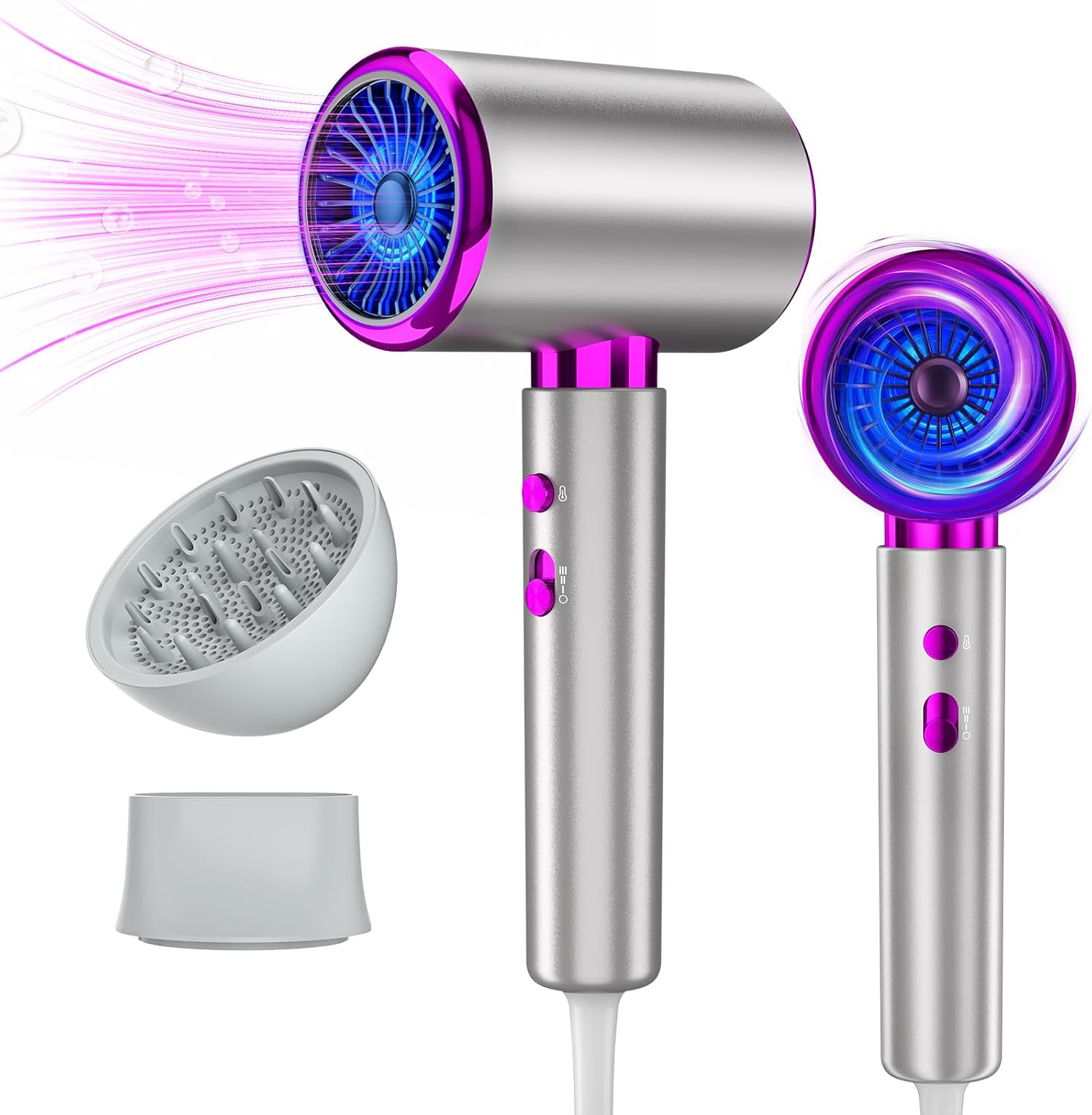 DMTIVMG Hair Dryer Professional Hairdryer 2400W Diffuser Set 3 Temperature 2 Speeds with Cold Heat Button Thermostatic Control for Travel Home