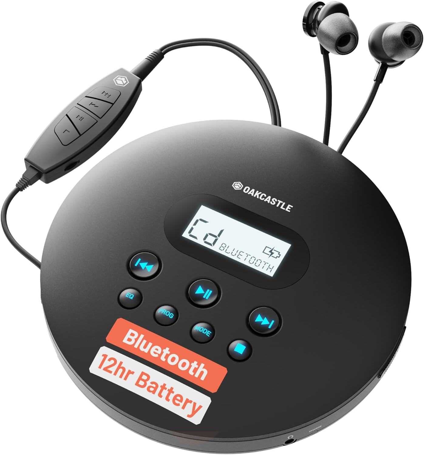 Oakcastle CD100 Rechargeable Bluetooth CD Player | 12hr Portable Playtime