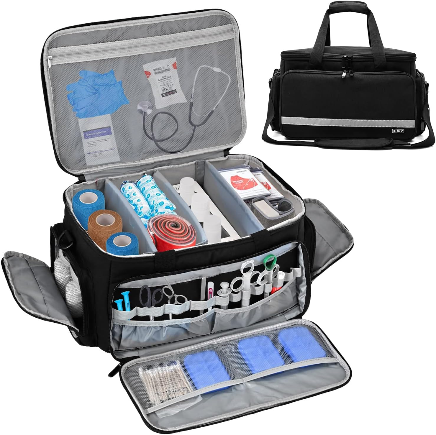 Home Health Nurse Bag Medical Bag Empty First Aid Storage with Detachable Divider Medical Supplies Bag for Nursing Student,Therapist,Doctors