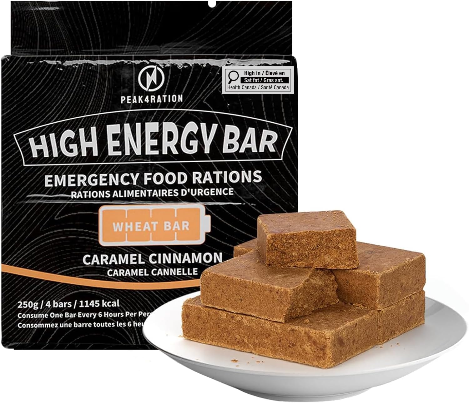 PEAK4RATION High Energy Bar | Long Shelf-Life Compressed Biscuits – Caramel Cinnamon | 250g Single Bag | Outdoor & Emergency Ration Snack Bar | Hardtack Compact Survival Ration Food for Preparedness