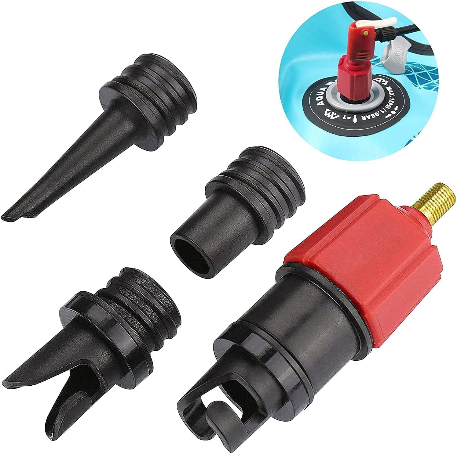 JC.UPIN 4 Nozzle Sup Pump Adaptor Air Pump Converter, Boat Air Valve Adaptor Kit, Kayak, Stand Up Paddle Board, Inflatable Bed, Boat, Dinghy