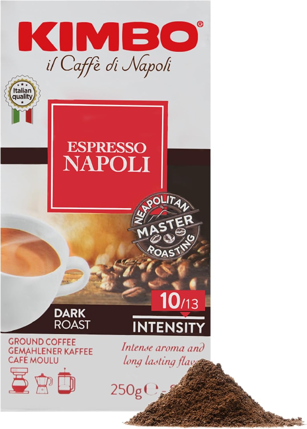 Kimbo Coffee Espresso Napoli Ground Coffee, Medium Dark Roast, 250g