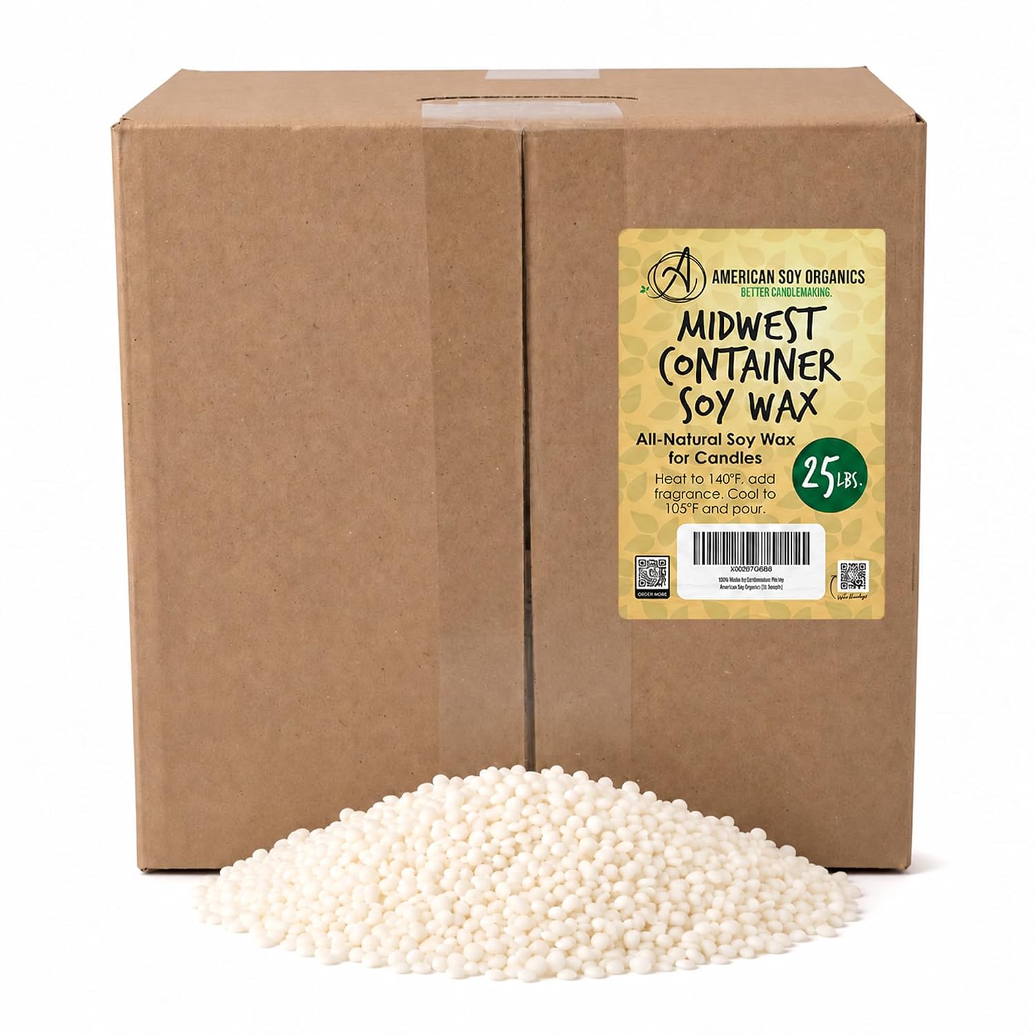 American Soy Organics 100% Midwest Soy Wax Beads, Candle Wax, 25 lbs