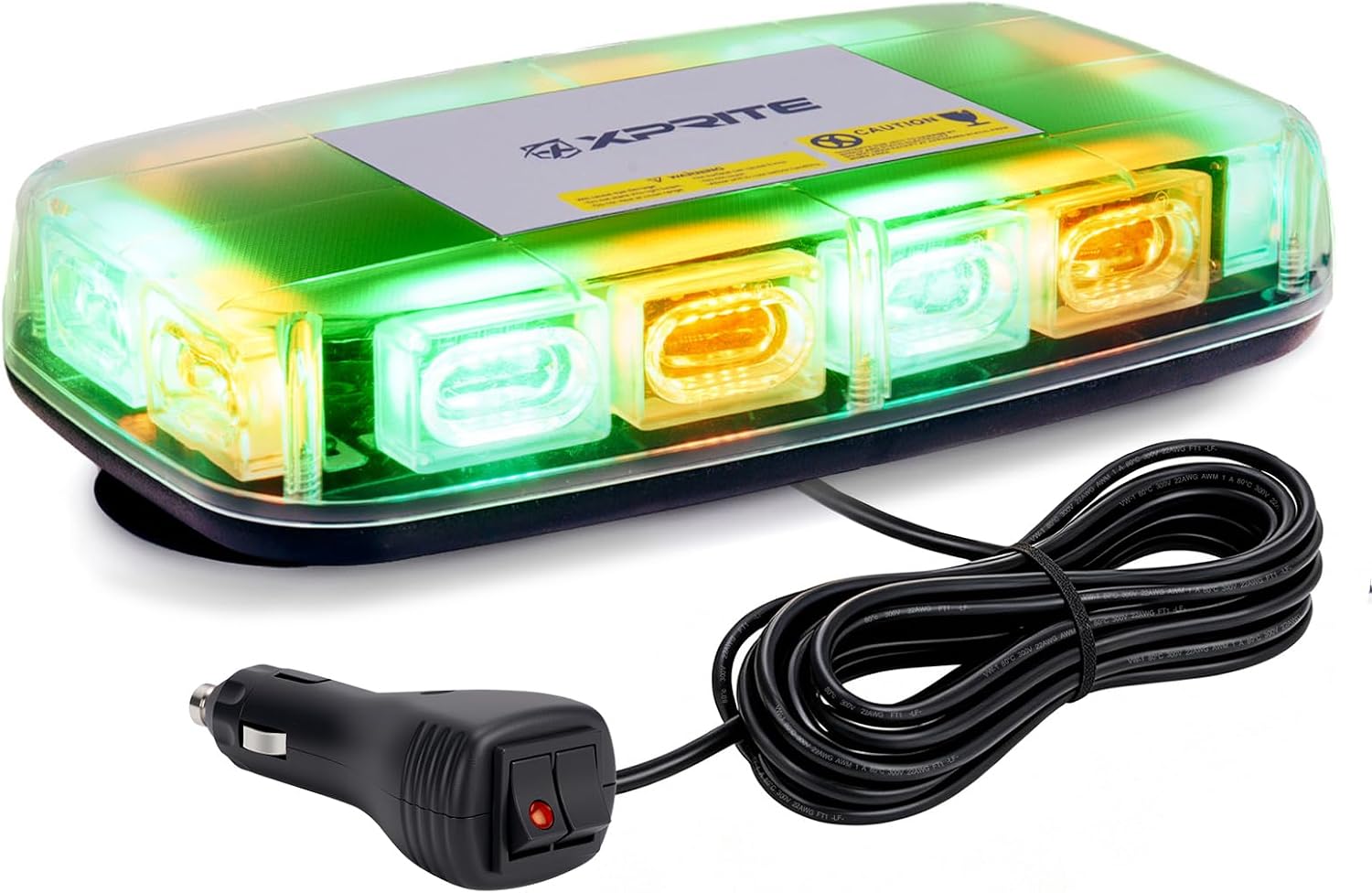 Xprite Upgraded 12" 72LED Rooftop Strobe Lights, High Visibility Utility Lights with Magnetic Base for 12V-24V Construction Vehicles, Trucks, Snow Plow - Amber/Green