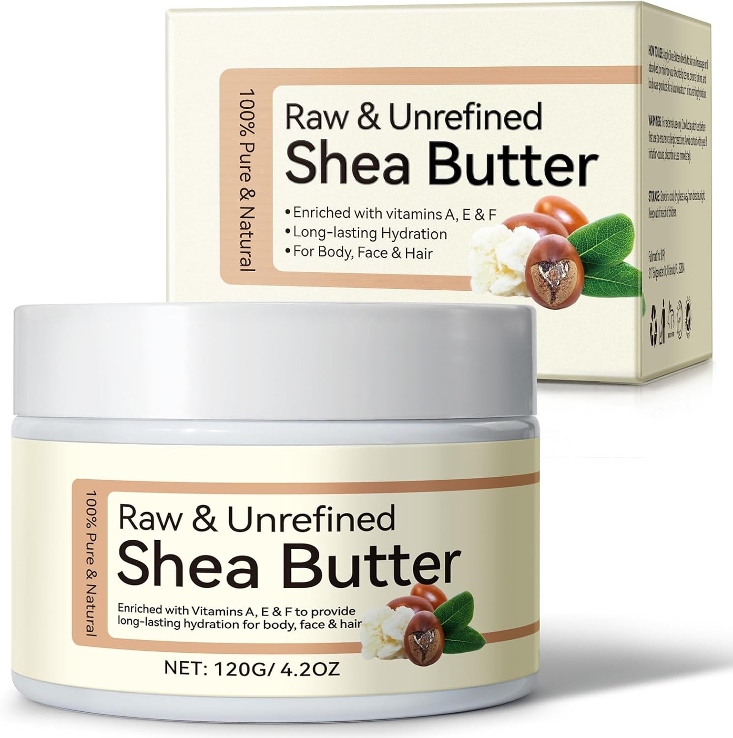 Organic Shea Butter, Raw & Unrefined Shea Butters for Body, Face & Hair, Pure Shea Butter with vitamins A, E & F, Long-Lasting Hydration for Dry Skin, Hair Care, DIY Lip Balm, Natural Moisturize