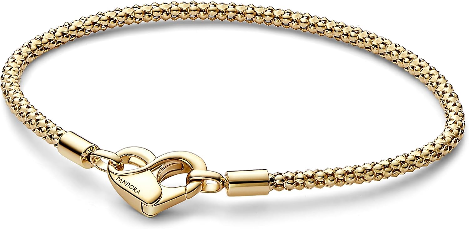 PANDORA Moments Studded Chain Bracelet - Compatible Moments Charms - Gold Charm Bracelet for Women - Gift for Her - 14k Gold-Plated - With Gift Box - 7.1''