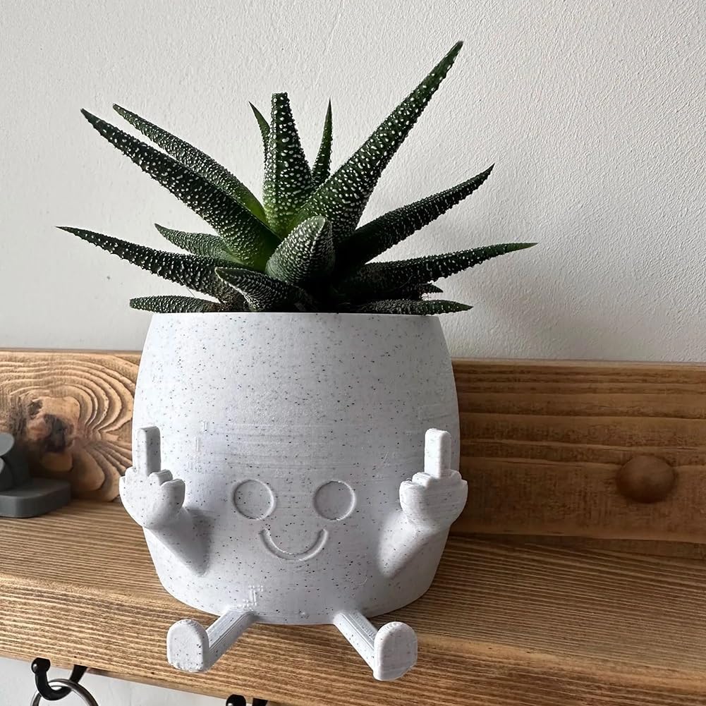 Smiling Plant Pot with Middle Fingers Up, Flower Pots for Succulents, Home Green Plants Decor, Middle Finger Mini Pot Table Decor, Flower Plant Pot for Plant Lover for Indoor Outdoor