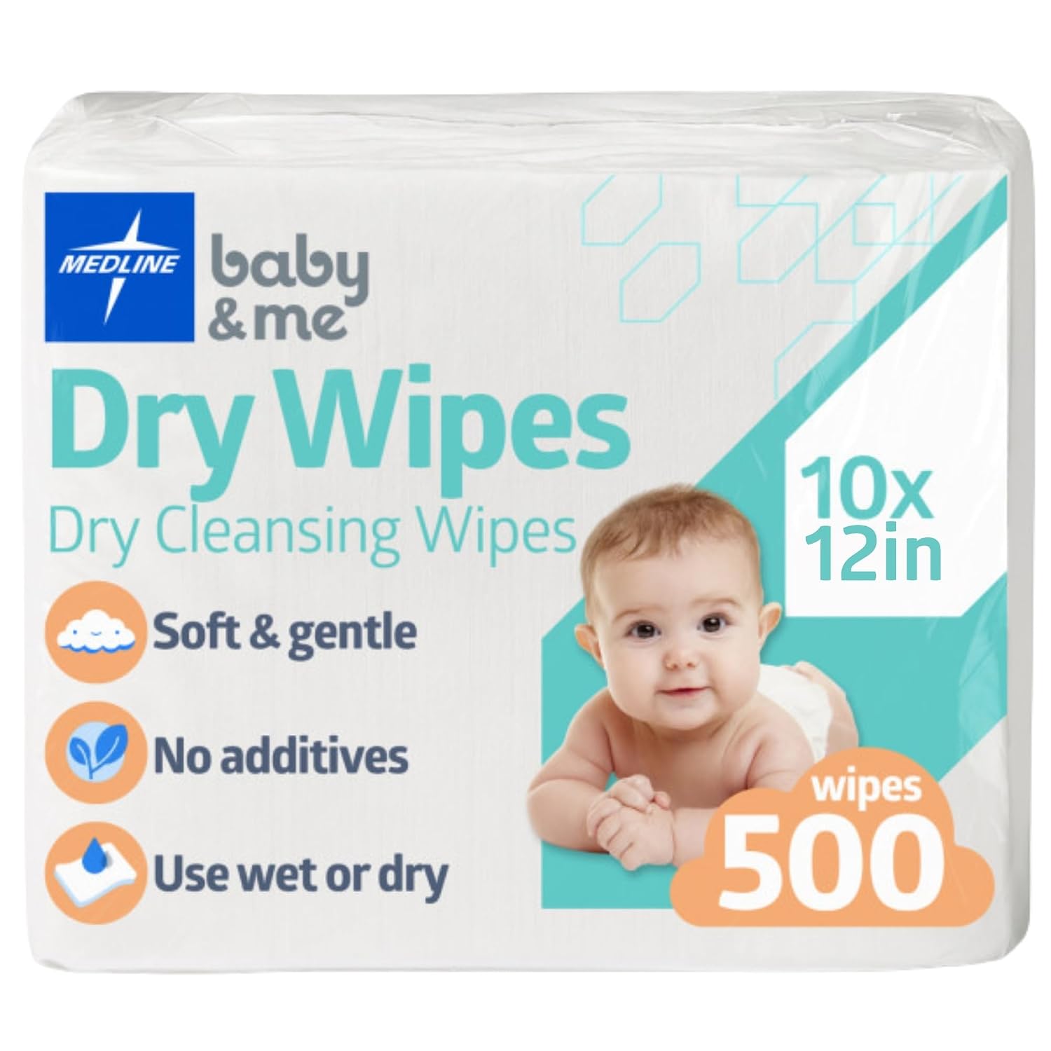 Medline Baby-Soft Dry Cleansing Cloths, 10 x13 in, 500 Count