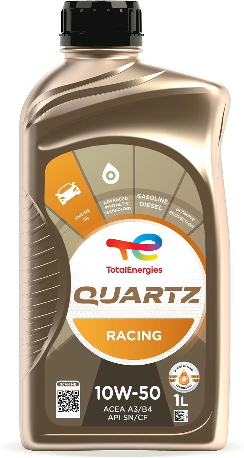 TotalEnergies Quartz Racing 10W50 Engine Oil ACEA A3/B4, API CF/SN Age-Resistance Technology Fuel Economy Formula Advanced Synthetic Engine oil 1L