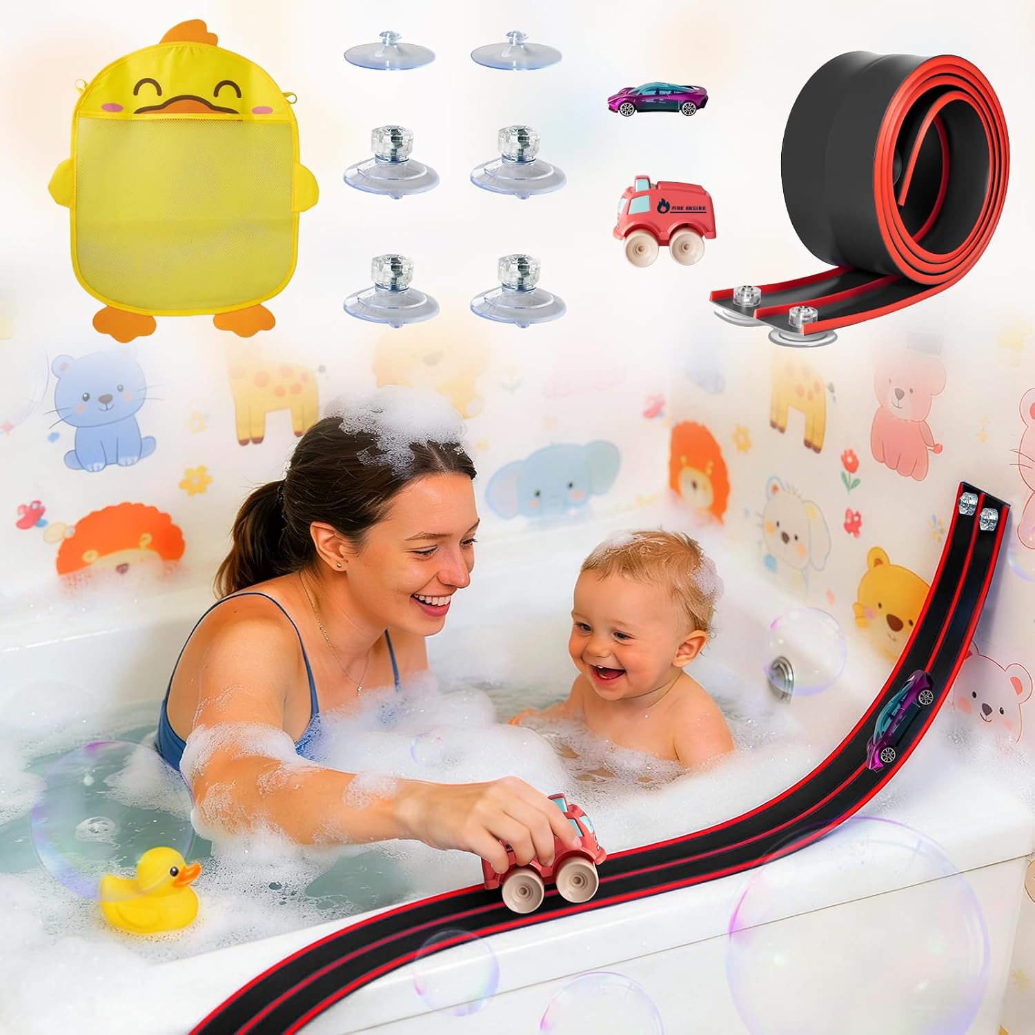 Flex Tracks 6.5 Ft for Kids Starter Set, Flexible Race Car Ramp Track with Suction Cups Compatible with Diecast 1/64th Cars for Ages 3 & Up (6.5ft Black & Red)