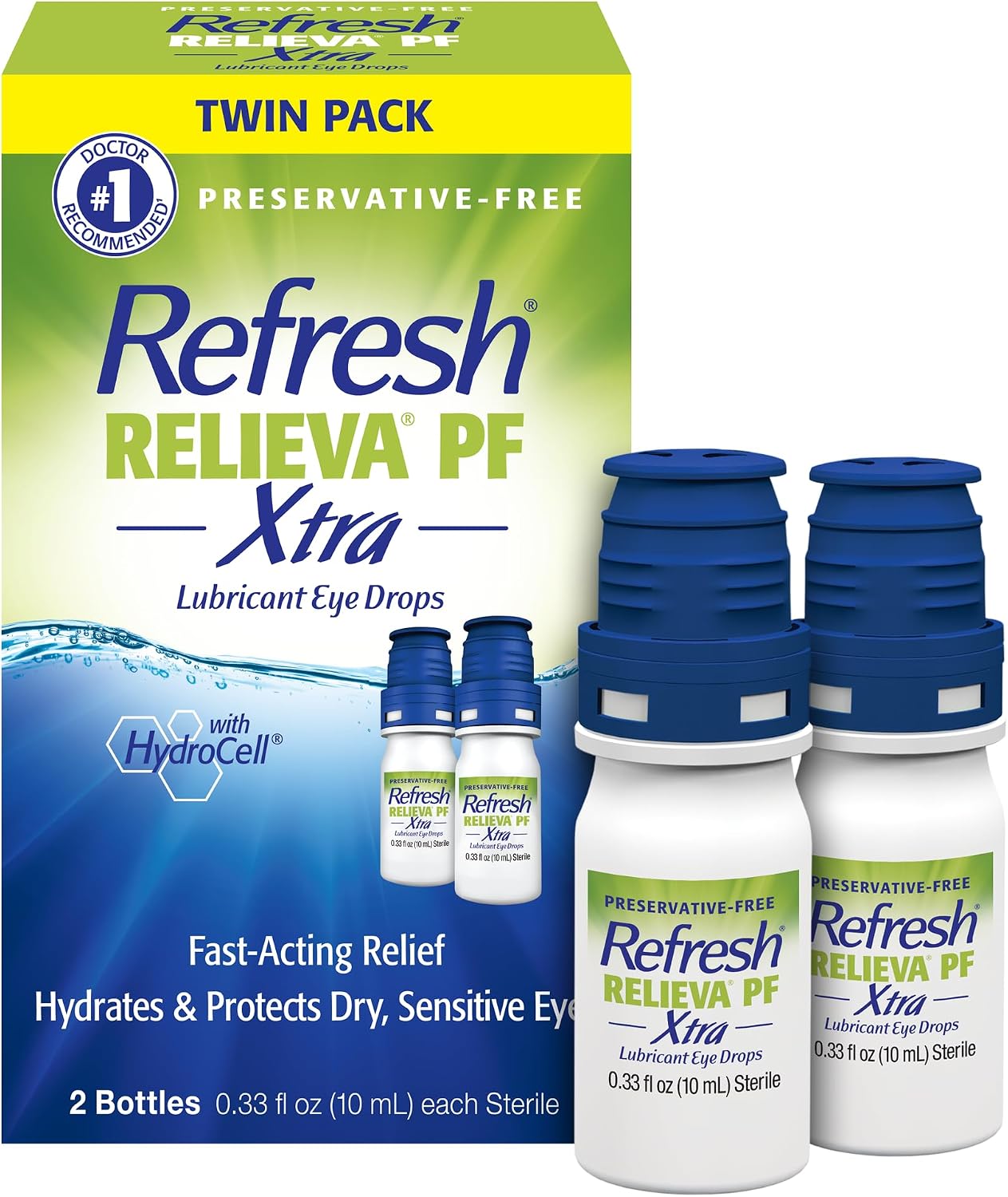 Refresh RELIEVA PF Xtra Preservative-Free Artificial Tears Lubricant Eye Drops, 2x0.33 fl oz (2x10mL), 2 Count