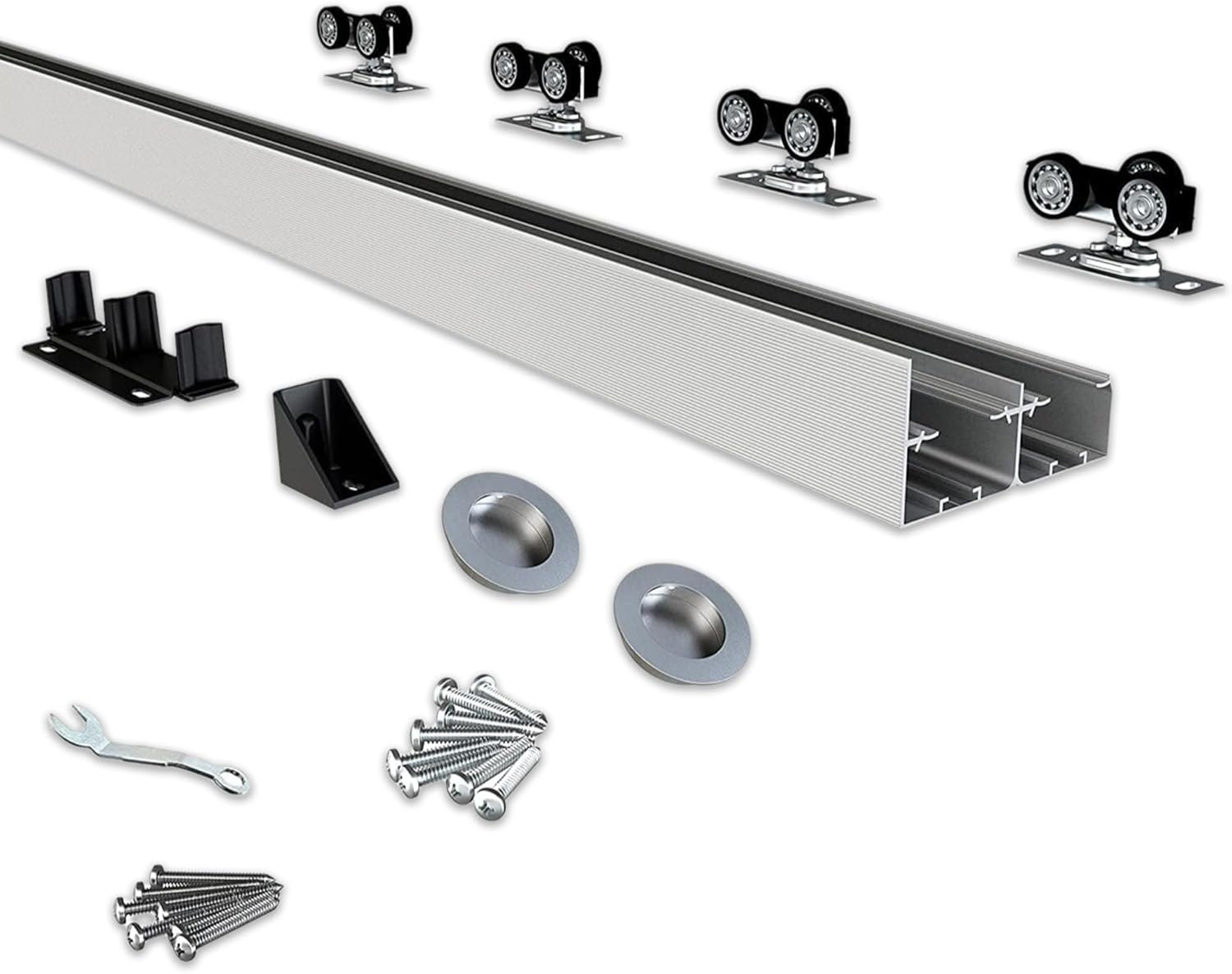JUBEST Bypass Door Hardware 72", Aluminum Sliding Closet Door Hardware Set with Finger Pull Included, Smoothly and Quietly, for 2 Door System, Fit Door Thickness 1 3/8" or 1 3/4", Easy to Install