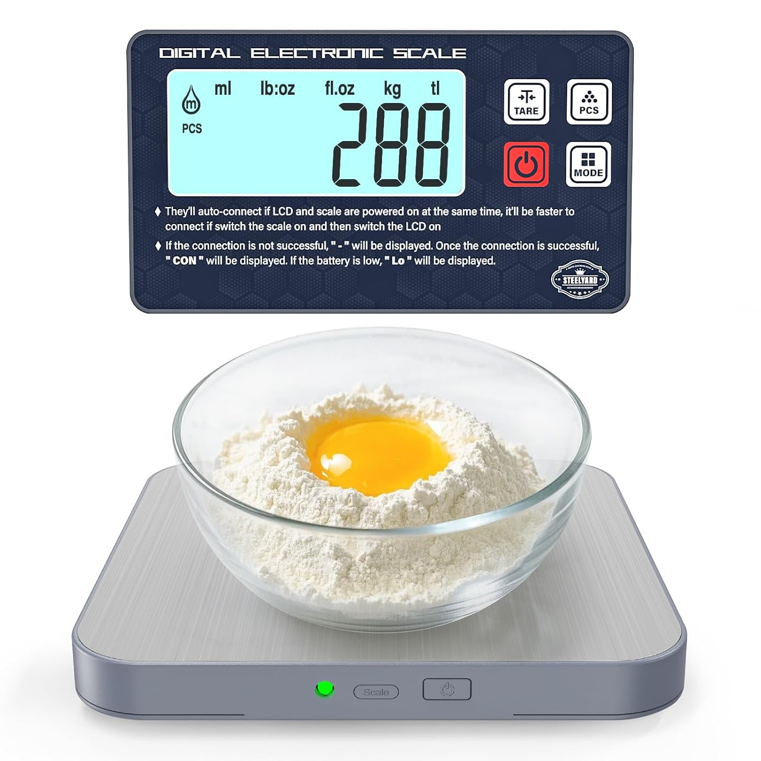 Digital Kitchen Food Scale - Detachable Display Electronic Weight Scale for Baking, Bread Making & Coffee Brewing, 304 Stainless Steel Platform, Backlit LCD, Count Mode, Wall-Mount & Tilt Stand