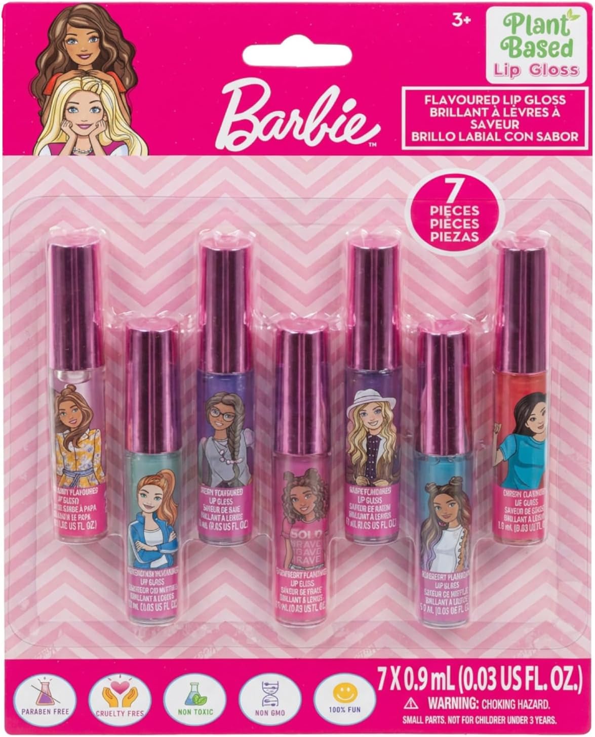 Barbie Lip Gloss Set, 7-Piece Plant-Based, Ages 3+