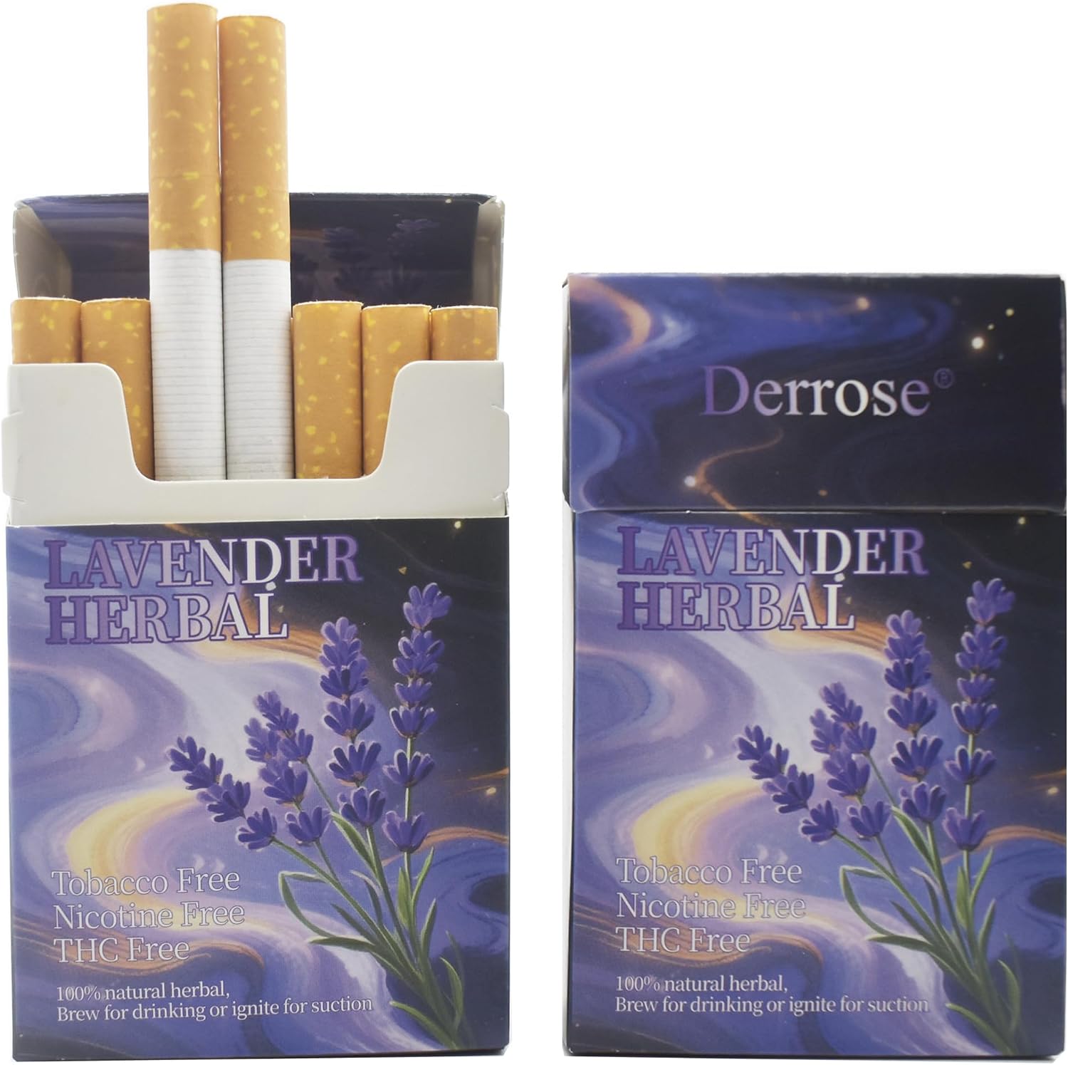 Derrose® Lavender Herbal Sticks,Herbal Cigarettes,Nicotine Free and Tobacco Free,Help Stop Smoking,Better Effect When Used with Nicotine Patches,Smoking Cessation Products,2packs-40 Sticks