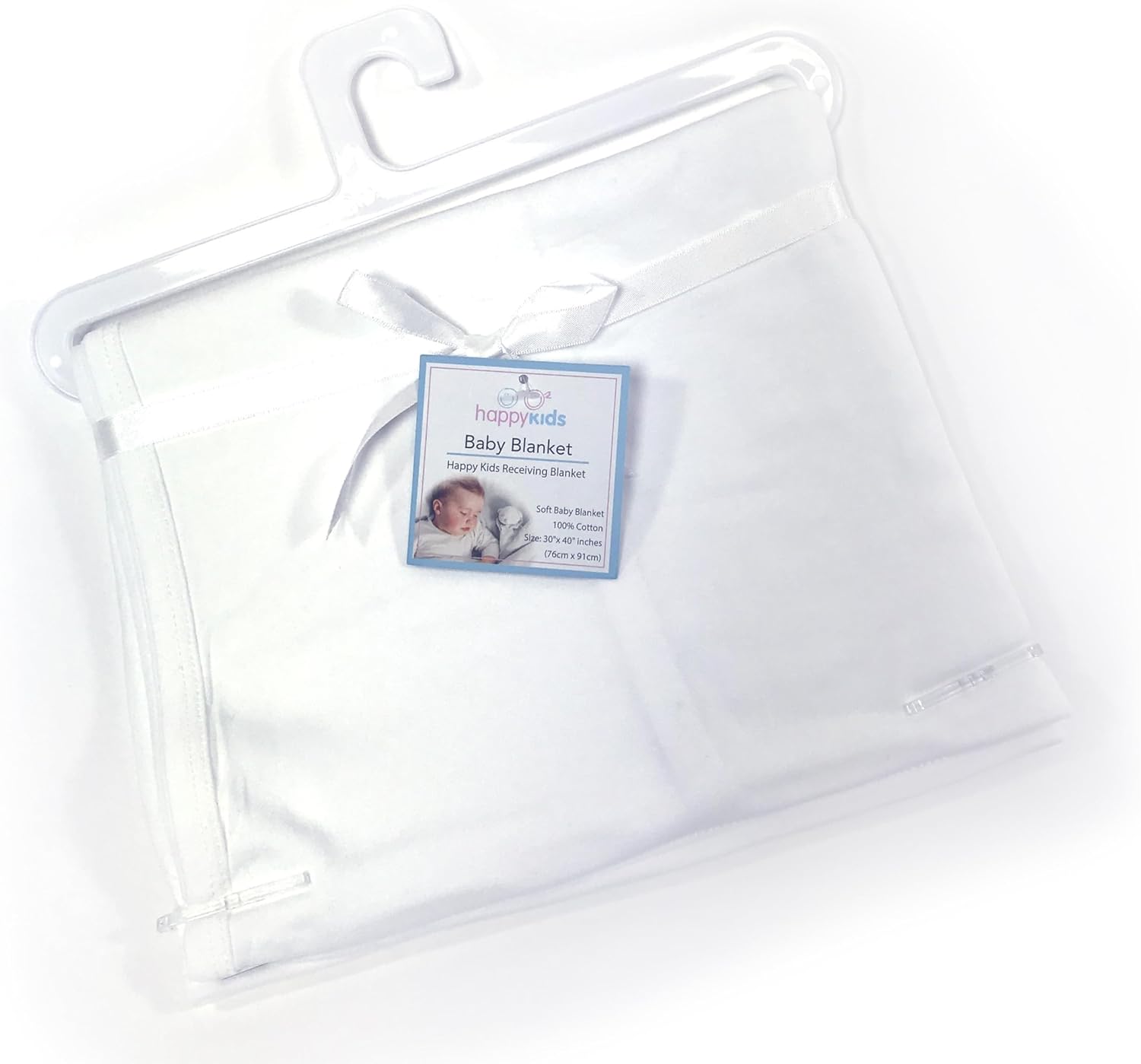 Happy Kids Soft Receiving Blanket, Premium Cotton - White, Perfect for Newborns and Infants