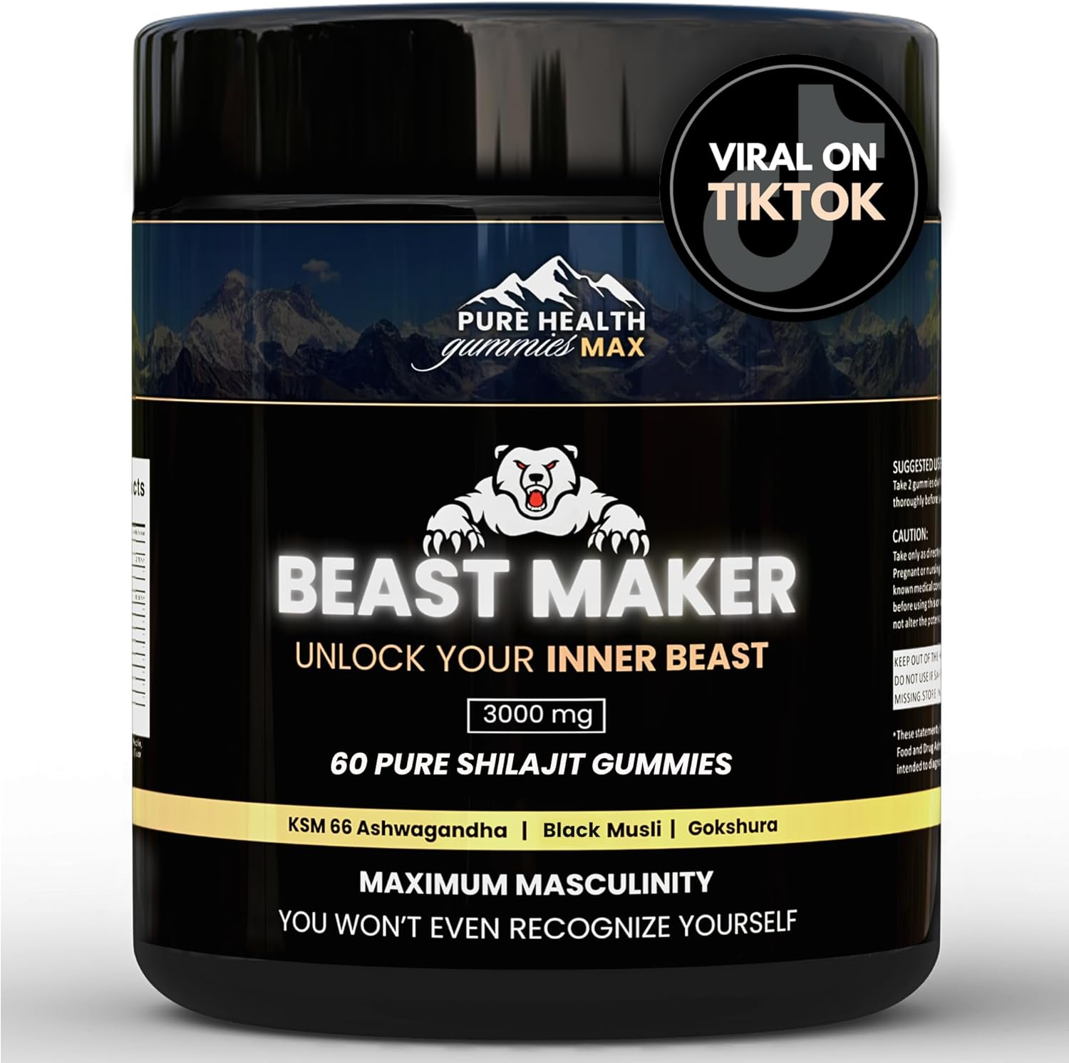 Beast Maker - Pure Shilajit Gummies for Men | Natural Himilayan Organic Shilajit Authentic Male Enhancement Supplement with Ashwagandha, Black Musli, Gokshura | 60 Gummies