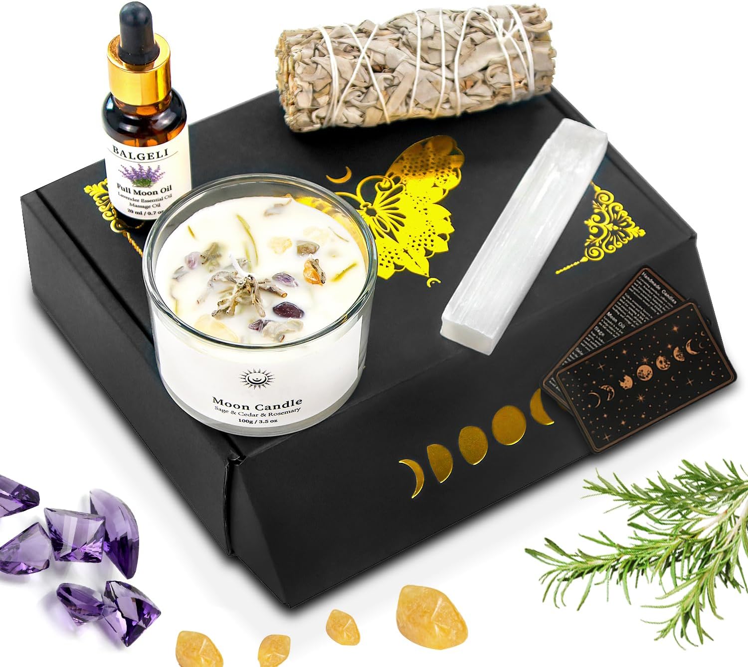 jagdag Spiritual Gifts, Energy Cleansing Kit, Chakra Candles, Positive Energy Crystals, Meditation Kit, Sage Cystal Candles Cleansing House Negative Energy, Spiritual Healing Gifts Women & Men, White