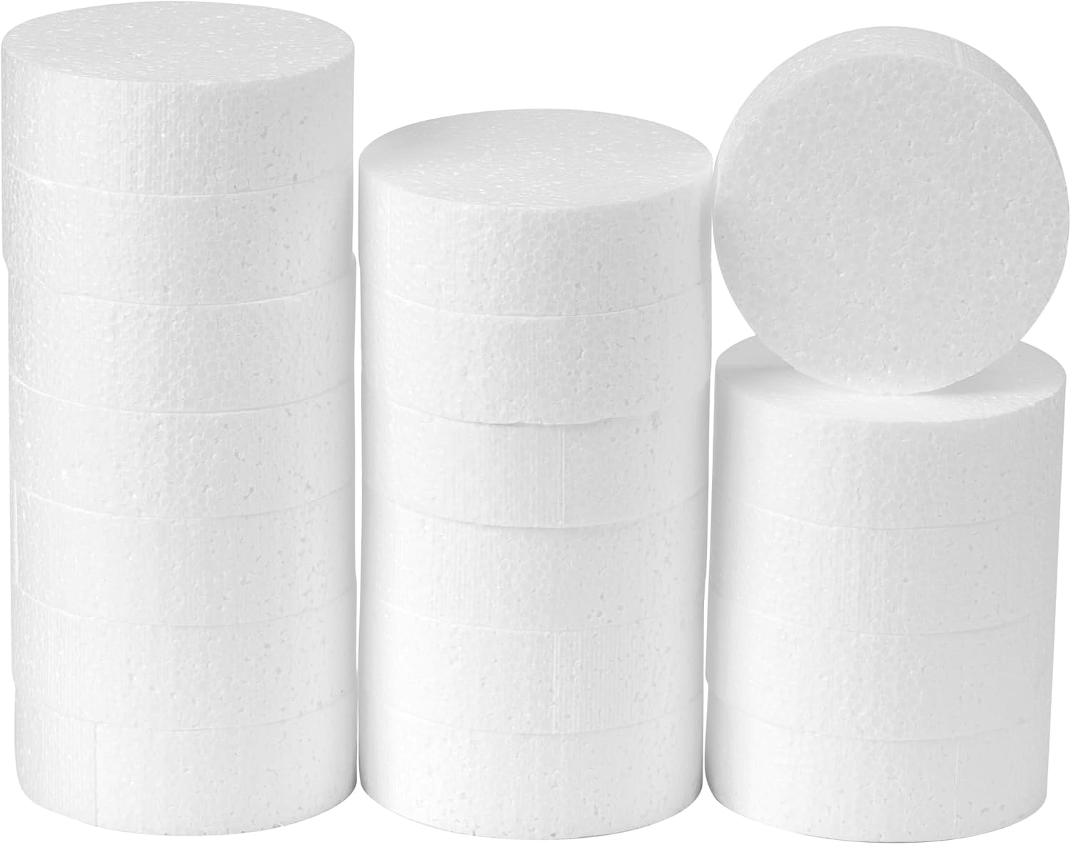 Crafare 3x3x1 in Round Polystyrene Foam Circles for Crafts 18 Pack | Foam discs for cake photo props, modeling, holiday sculpture, candy party decorations.