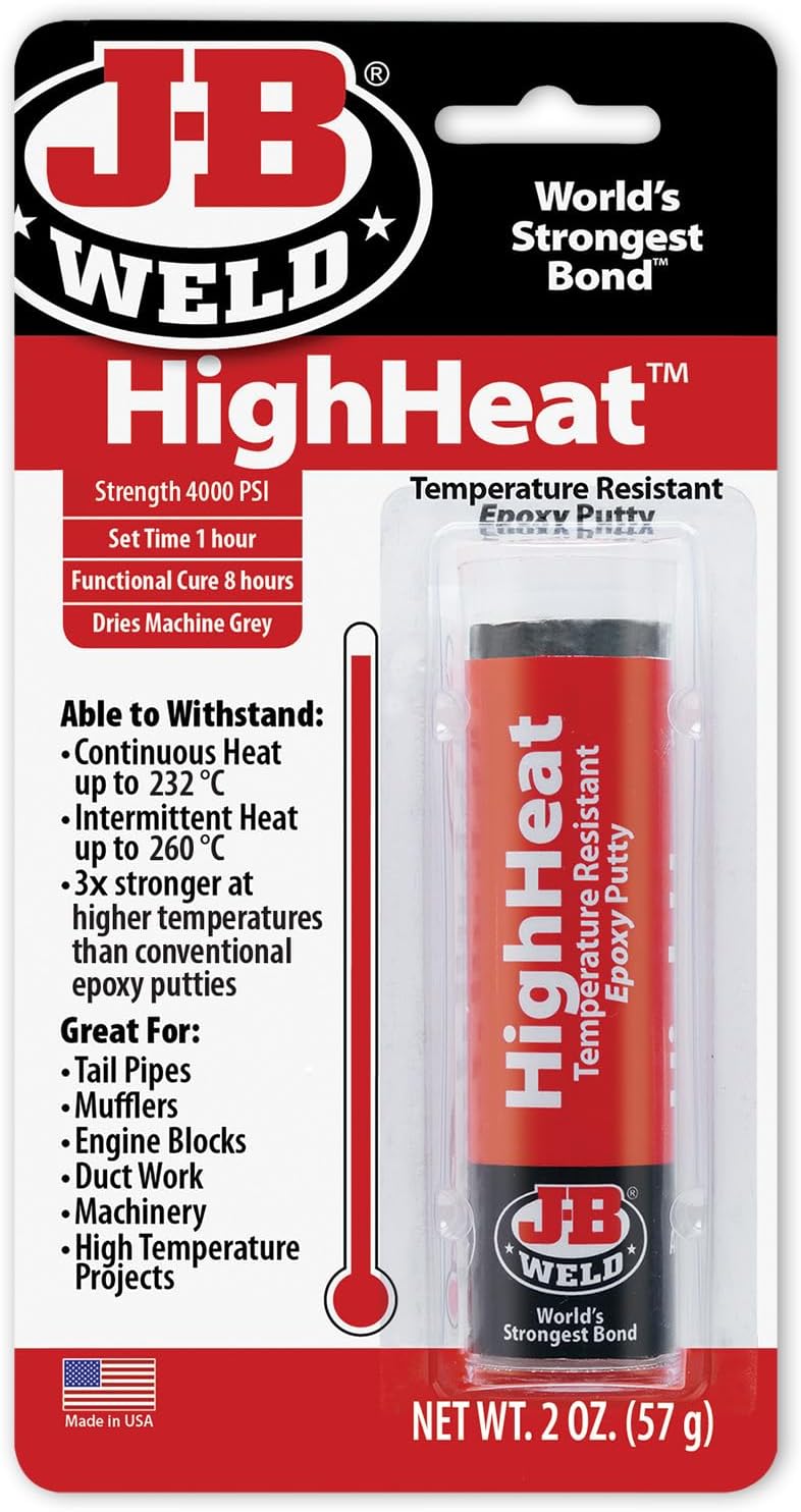 J-B Weld 8297 HighHeat Temperature Resistant Epoxy Putty Stick, Machine Gray, 2oz